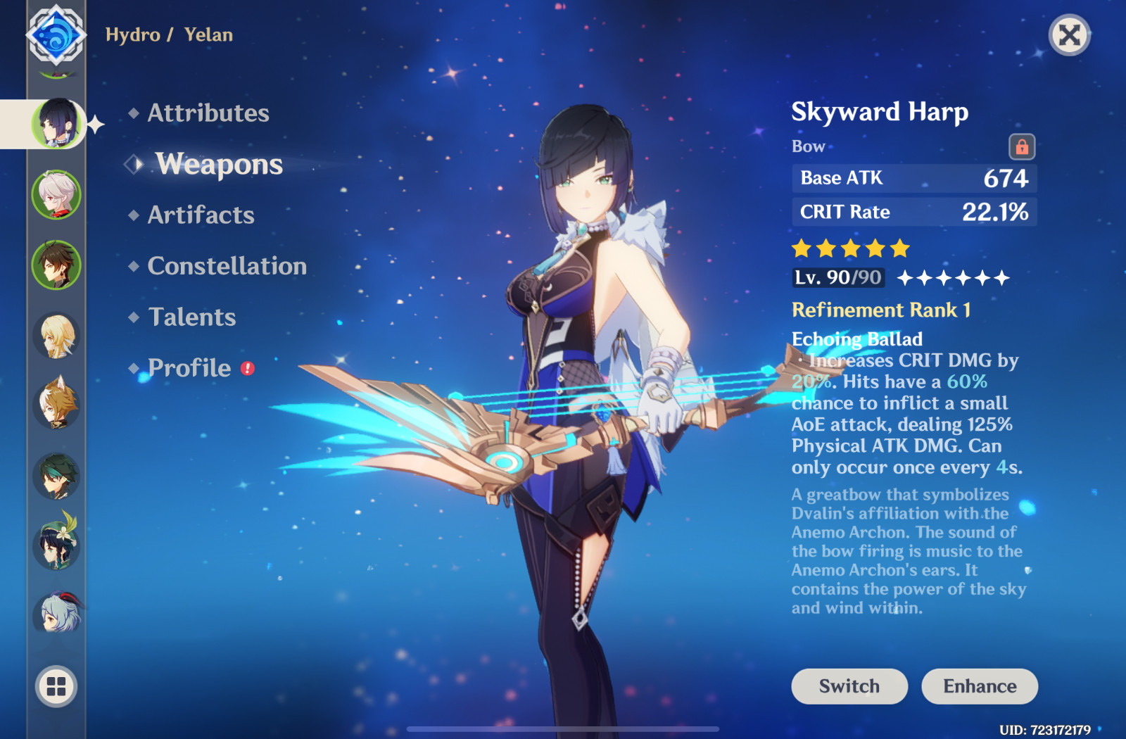 genshin impact account EU AR58 – C1 HUTAO, C1 VENTI, RAIDEN, GANYU, XIAO + MORE