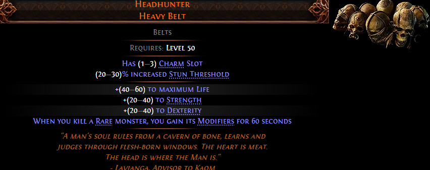 3 Slot Headhunter Heavy Belt Path of Exile 2 Return of the Ancients League POE 2