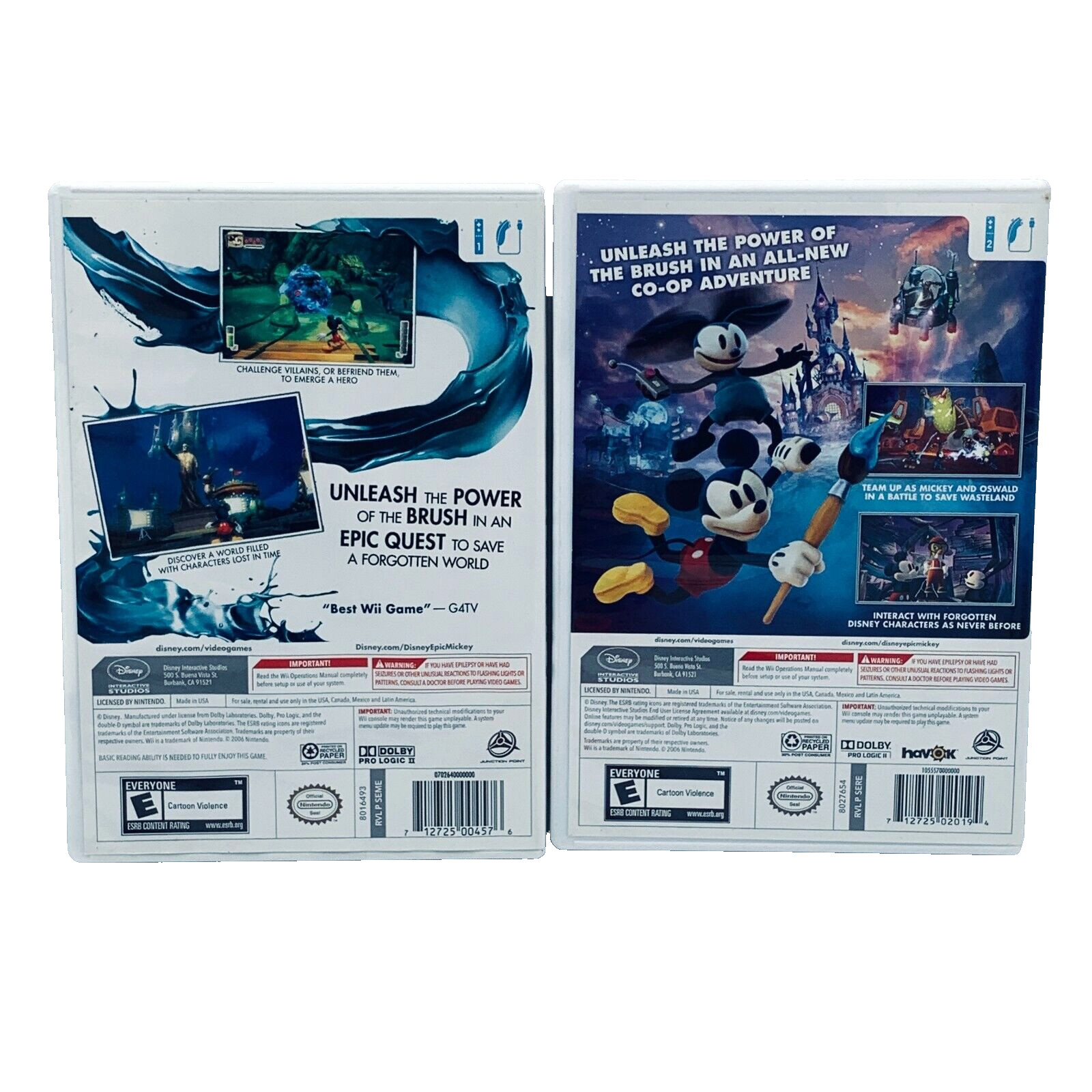 Disney Epic Mickey & Epic Mickey 2 Power of Two Nintendo Wii Games CIB Tested