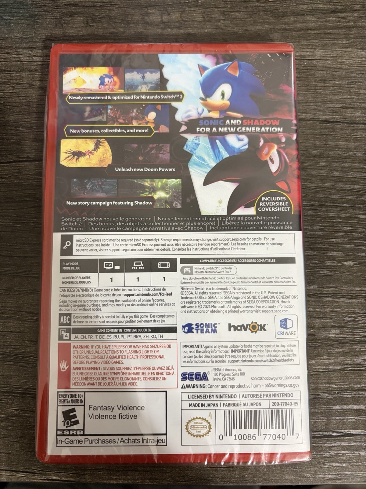 Sonic X Shadow Generations for Nintendo Switch 2 Day One Edition (Sealed)