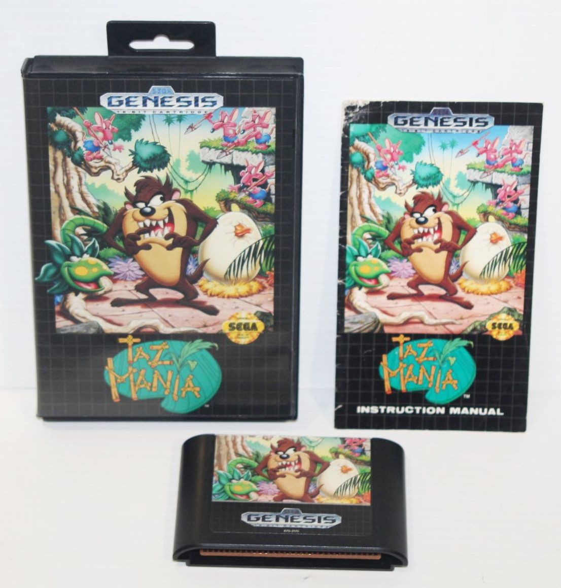 Taz-Mania- Sega Genesis 1992 Game Cartridge Authentic Box Hang Tab Complete CIB