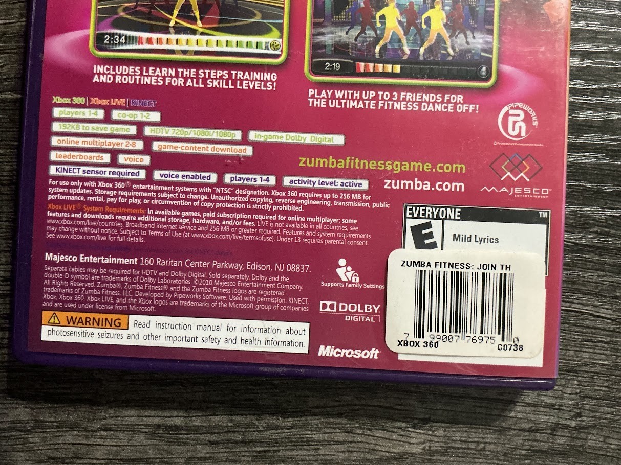 Zumba Fitness Core & Join The Party Xbox 360 Kinect Games Lot One New One Used