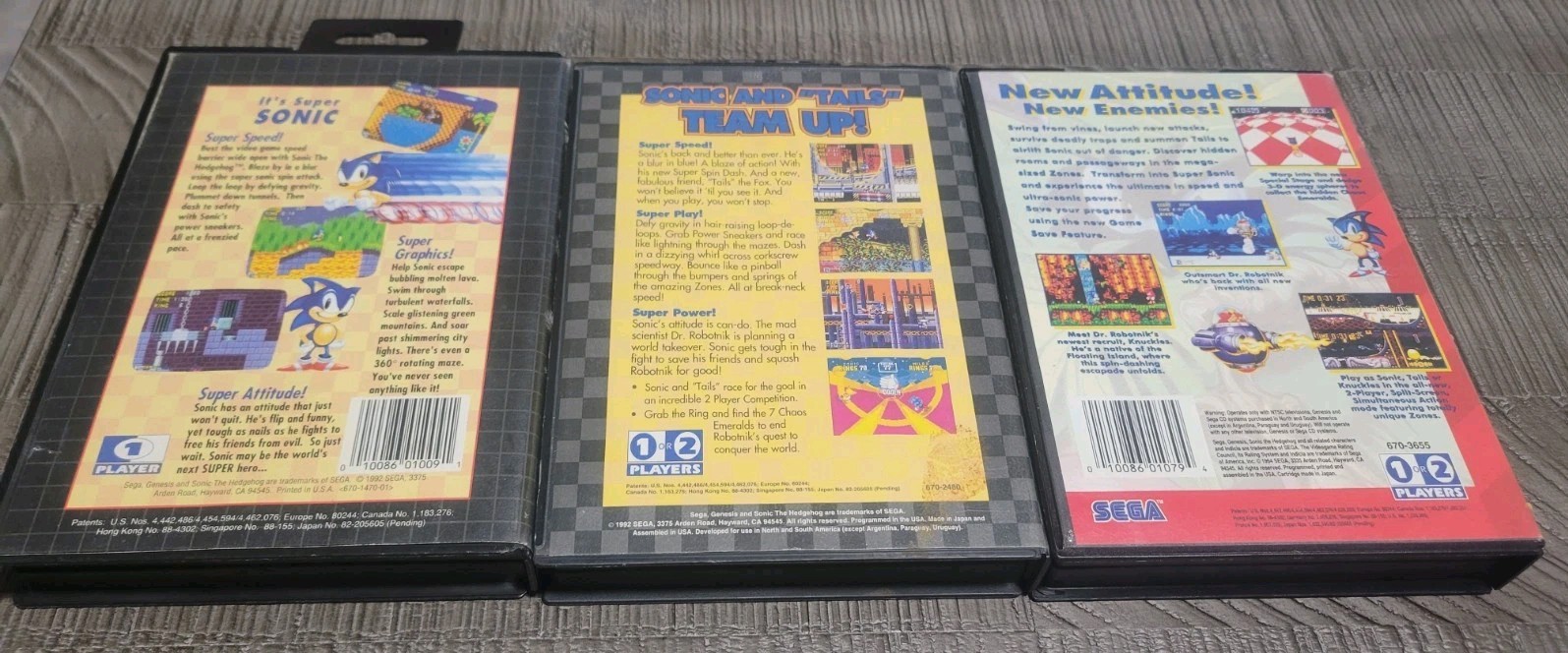 SEGA Sonic the Hedgehog Series Sega Genesis Lot Sonic 1 2 3