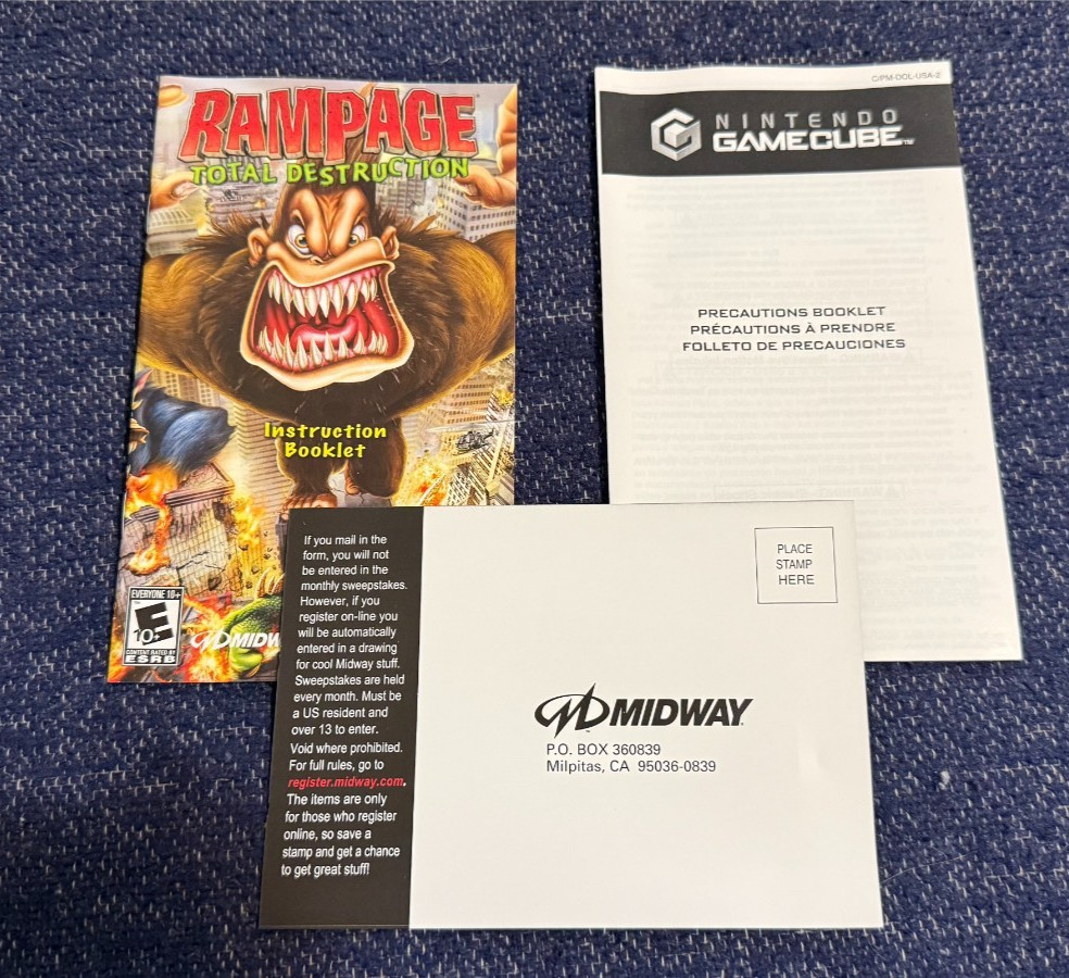 CIB 2006 Rampage Total Destruction Nintendo GameCube Manual & Registration Card
