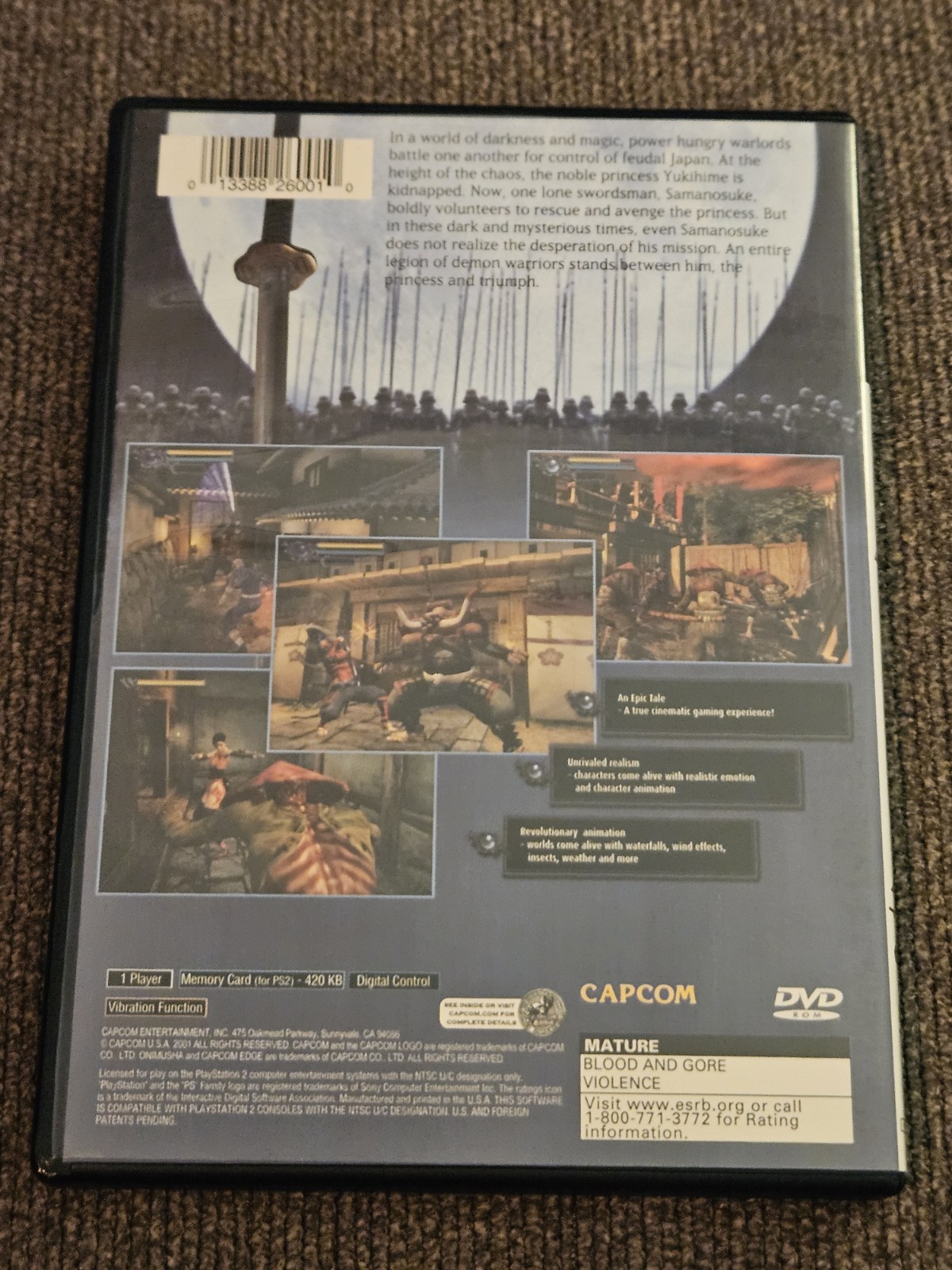 Onimusha Warlords Sony Playstation 2 PS2 VideoGame Retro Collectible Capcom RARE