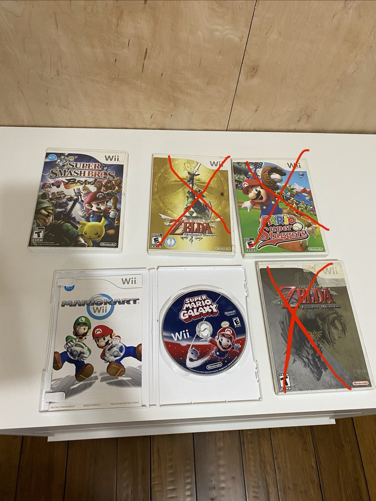 Only Nintendo Wii Super Smash Bros and galaxy. Not red crossed out ones.