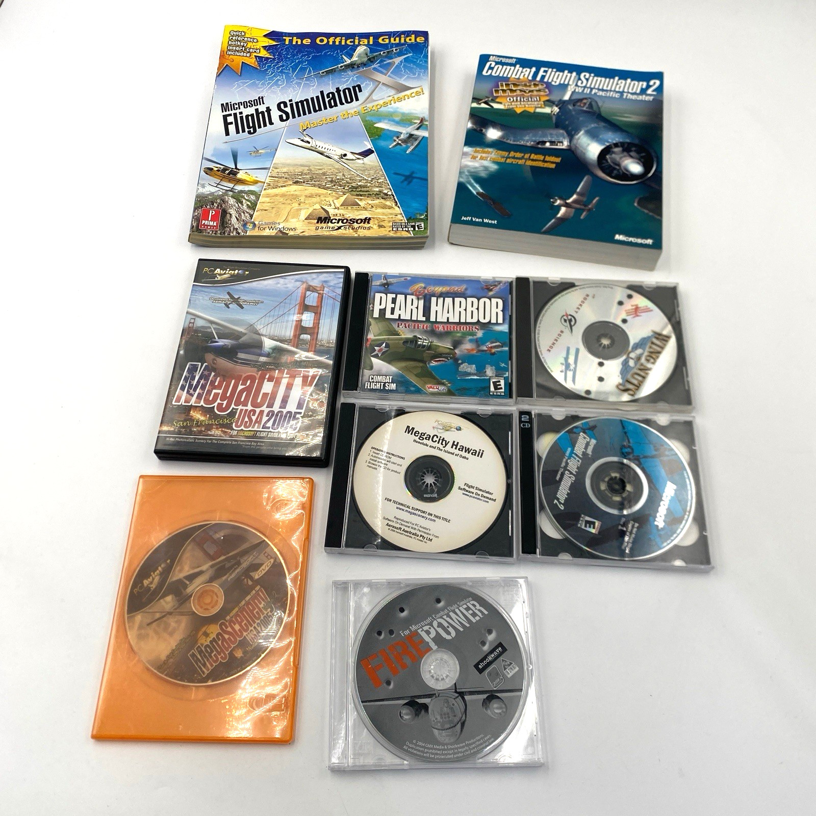 Vintage Flight Simulator 8 CD-ROM Bundle MegaCity MegaScenery Pearl Harbor Books