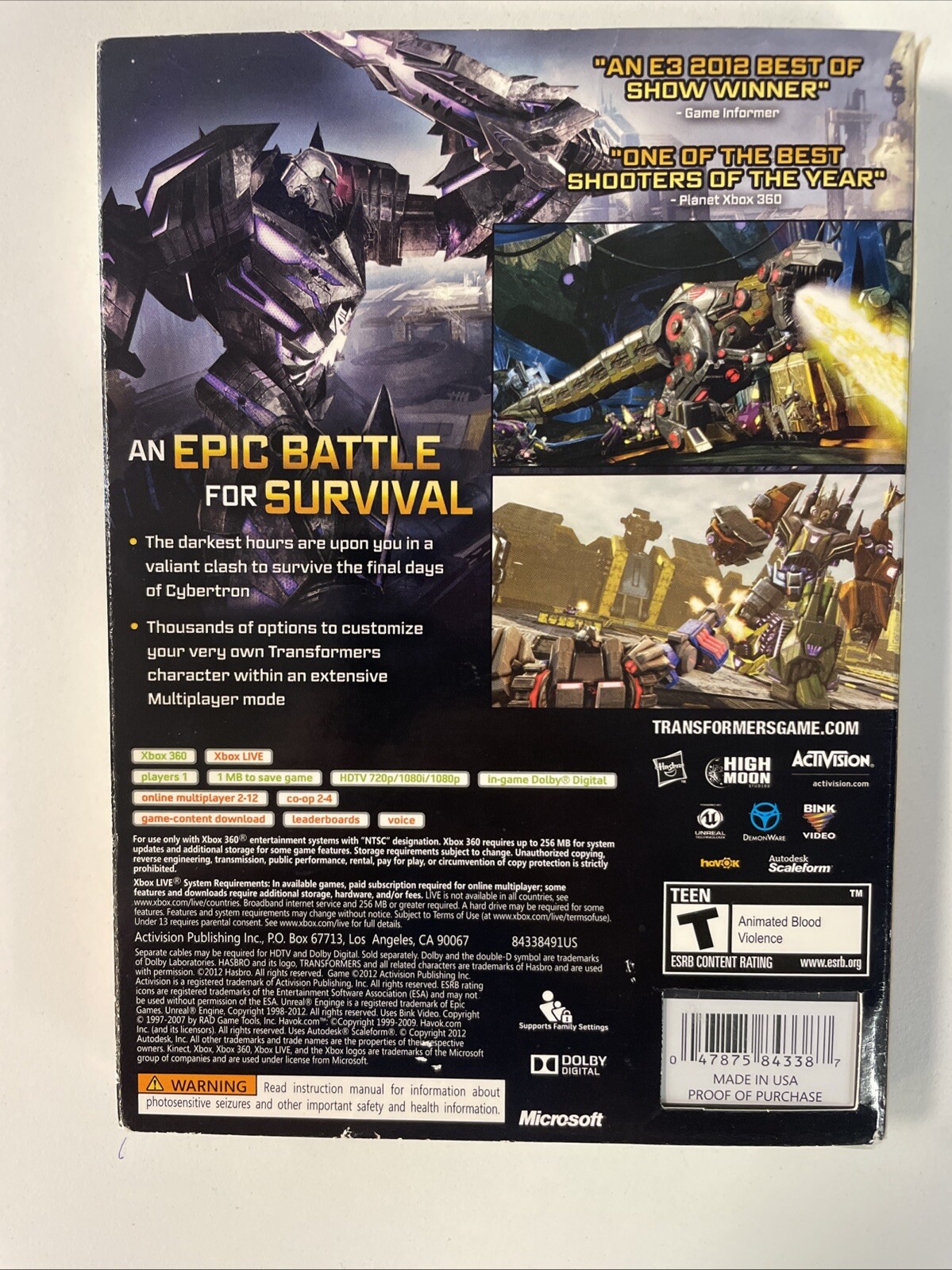 Transformers Fall of Cybertron – Microsoft Xbox 360 New Sealed with Slip Cover