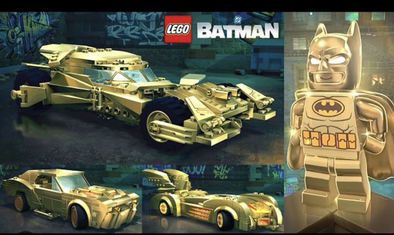 LEGO BATMAN:LEGACY OF THE DARK KNIGHT GOLD SKIN REDEEM And All 3 Gold Vehicles