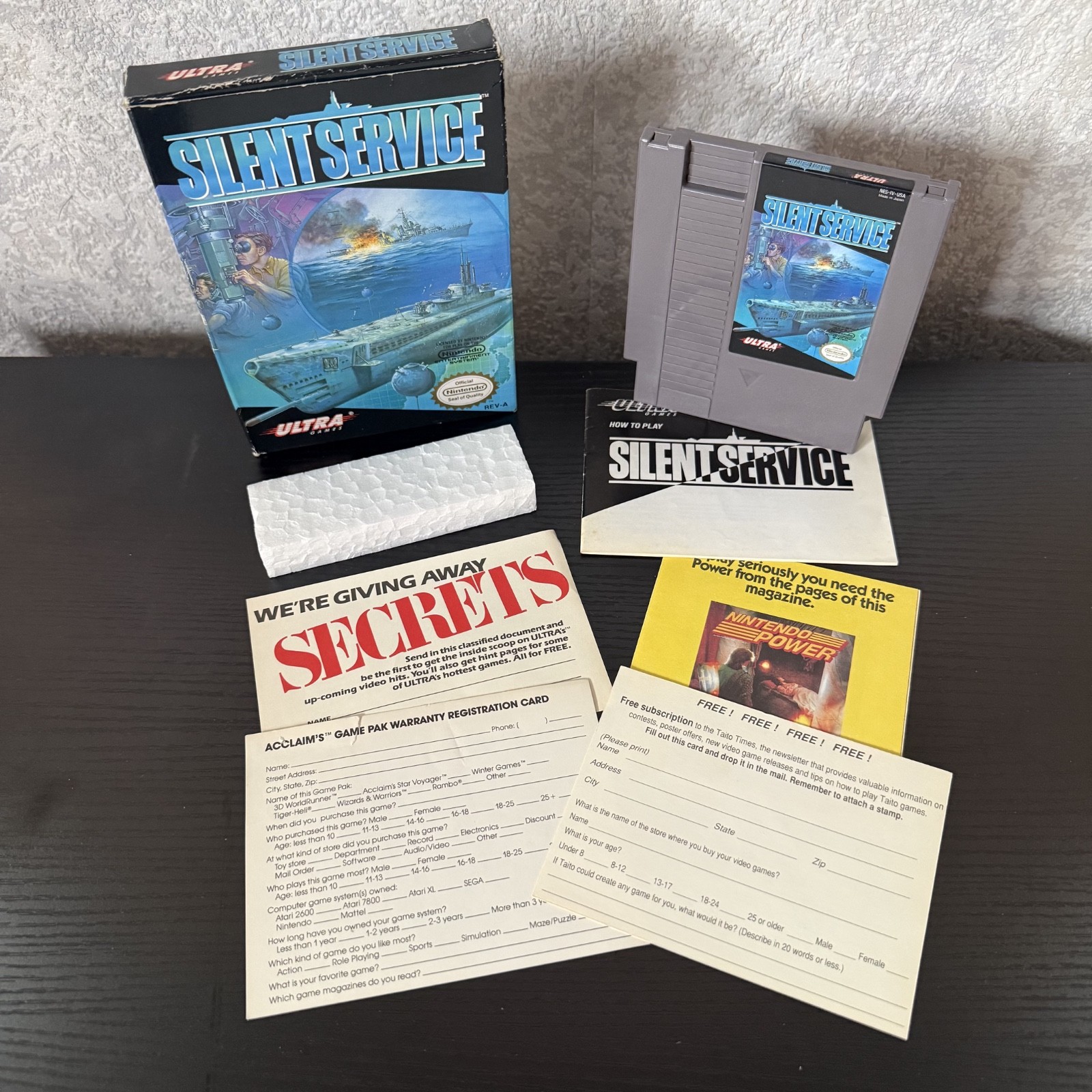 Silent Service NES CIB Complete w/ Box Manual Inserts Styrofoam Ultra Games Test