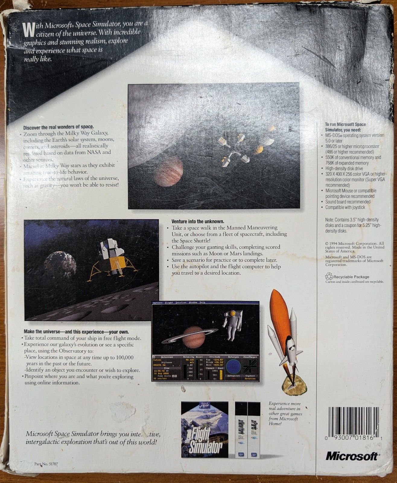 Microsoft Space Simulator for PC 3 Disks Sealed in Original Packaging Open Box