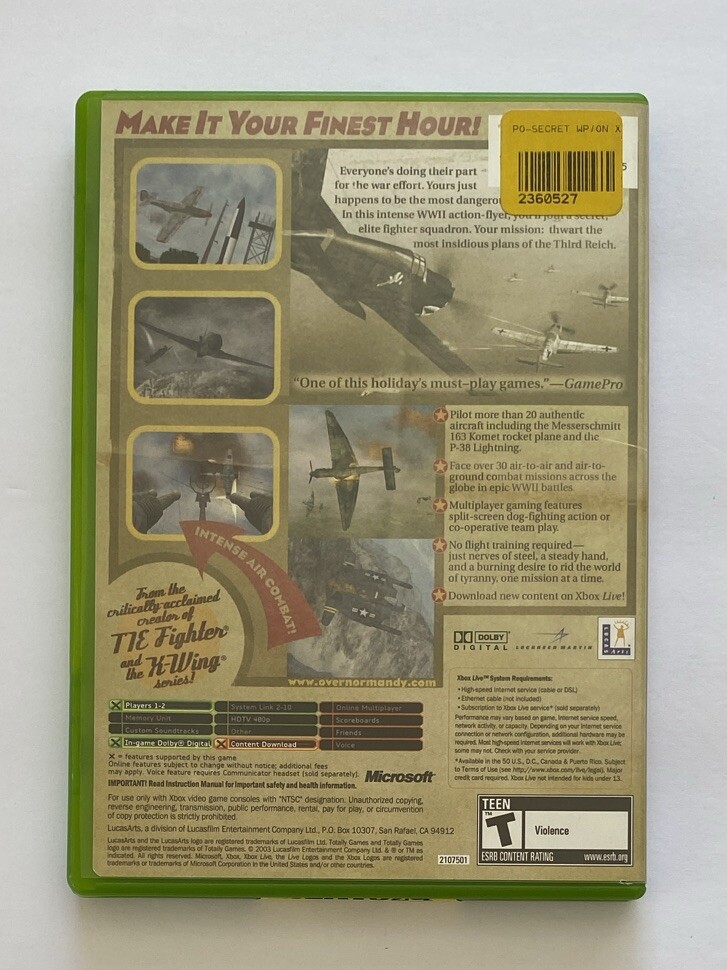 Secret Weapons Over Normandy (Microsoft Xbox, 2003) Complete With Manual