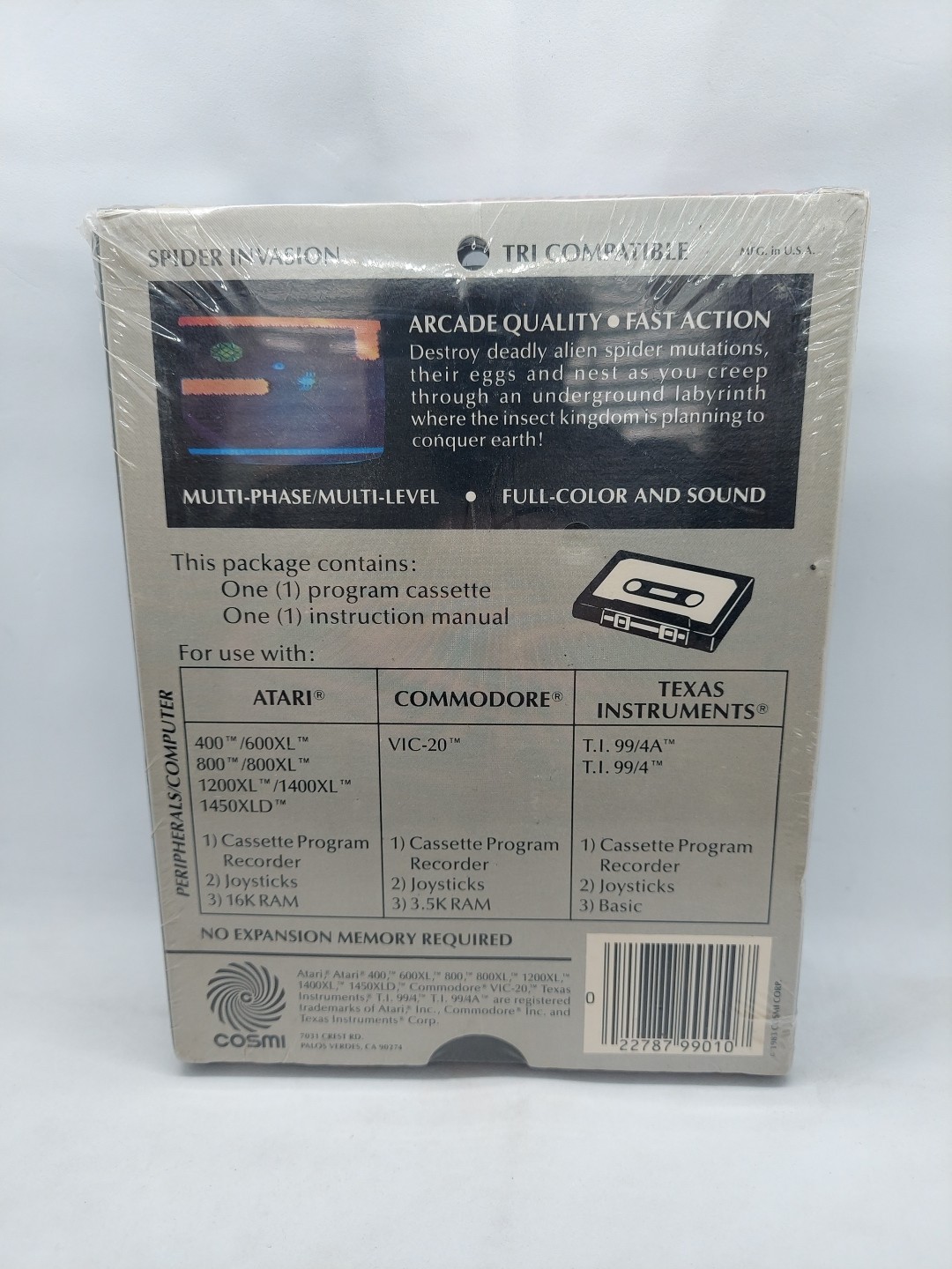 Cosmi Spider Invasion Game for Atari 400, 800, Commodore Vic 20, TI 99