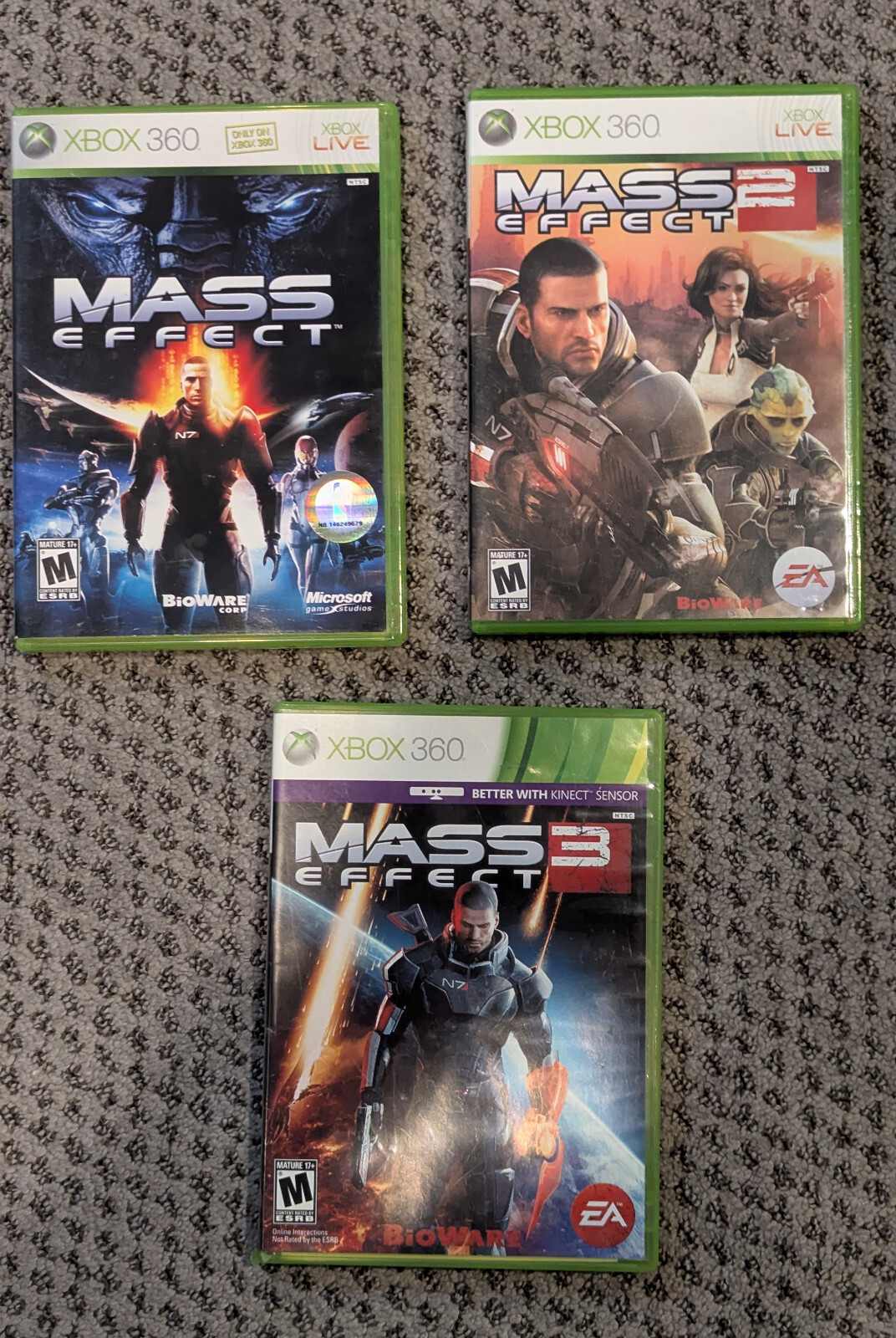 Mass Effect 1 + Mass Effect 2 + Mass Effect 3 Trilogy(Xbox 360) Lot 5 Discs