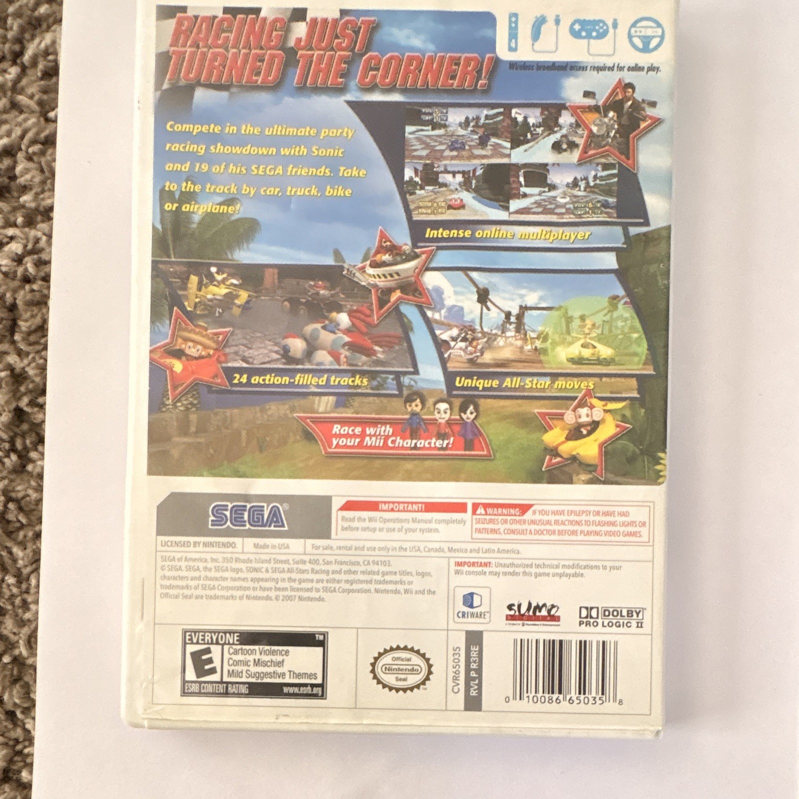 SEGA Sonic & Sega All-Stars Racing Nintendo Wii Manual Multiplayer NTSC-U/C