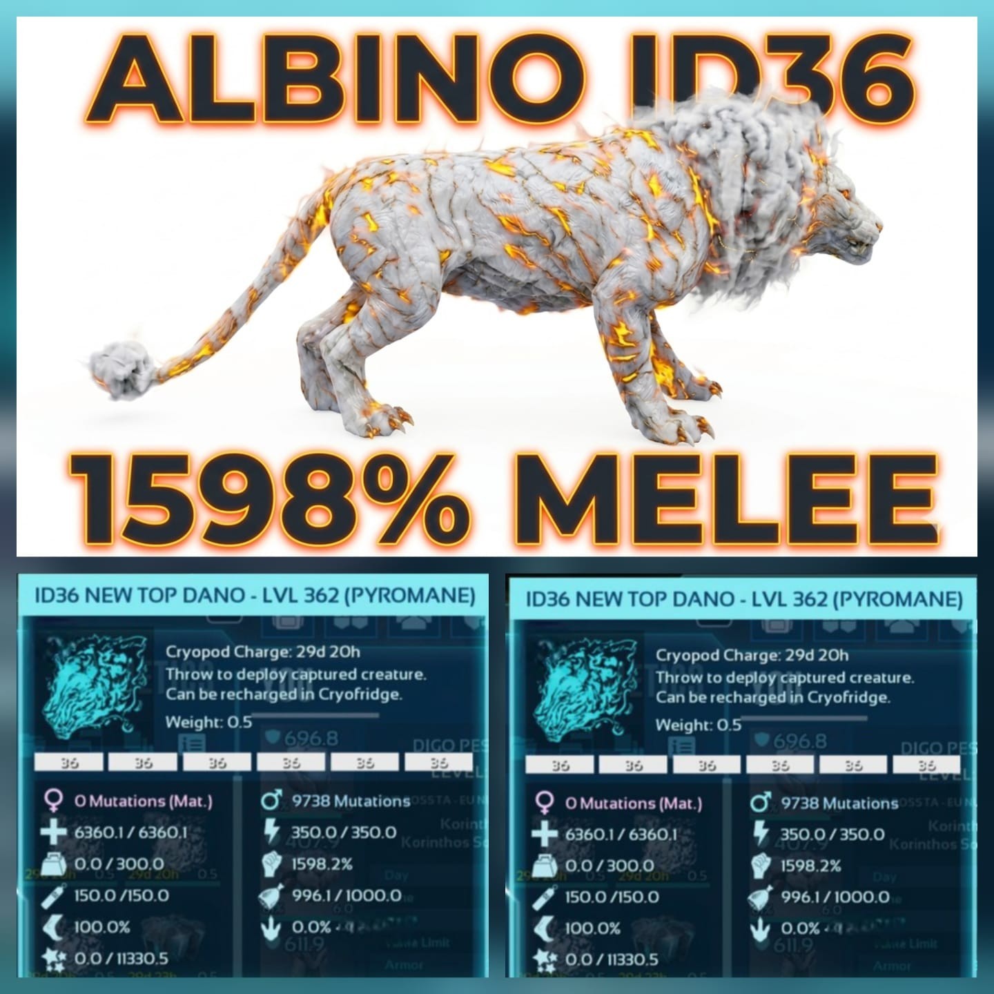 Pyromane Top Stats BABY PAIR Ark Survival Ascended Official PVE PC/XBOX/PS5