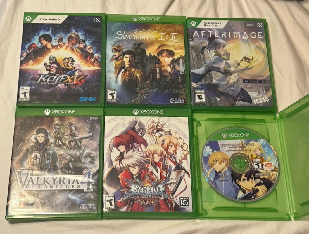 Xbox Series x/One 6 Game Lot. Blazblue, KOF XV, Shenmue, Valkyria, Sword Art +