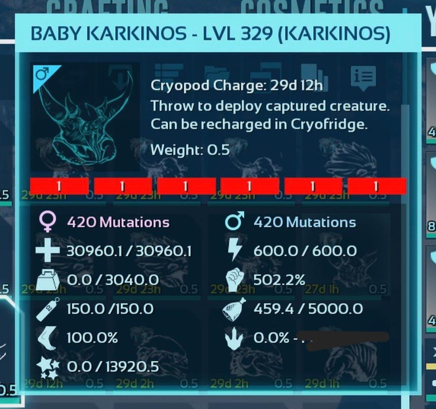 KARKINOS RED ID01 PAR BABY TOP STATUS ARK ASCENDED PVE PC/XBOX/PS5