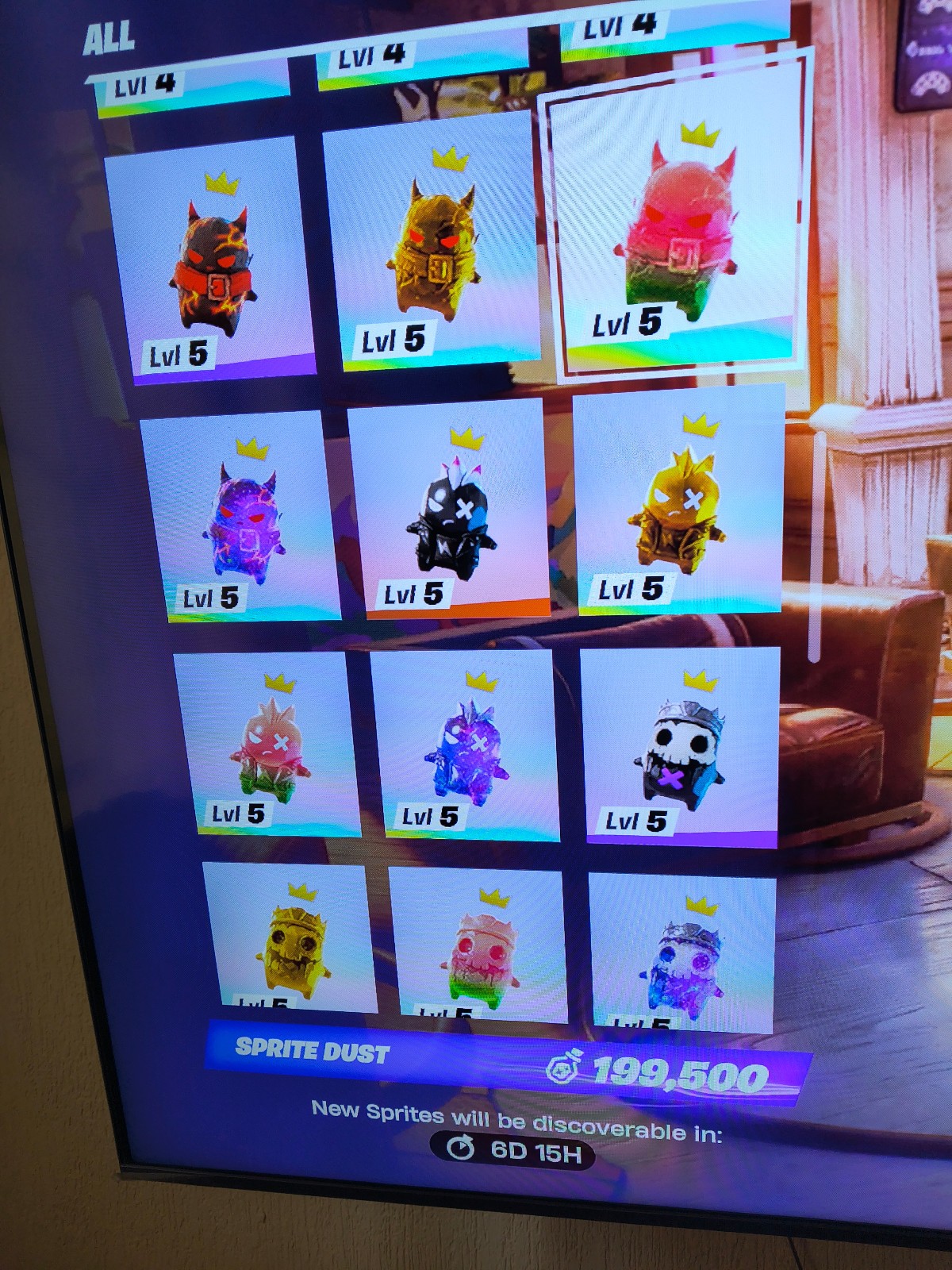 Fortnite- All spirits at level 5 (Galaxy, Gummy, Regular, Gold)