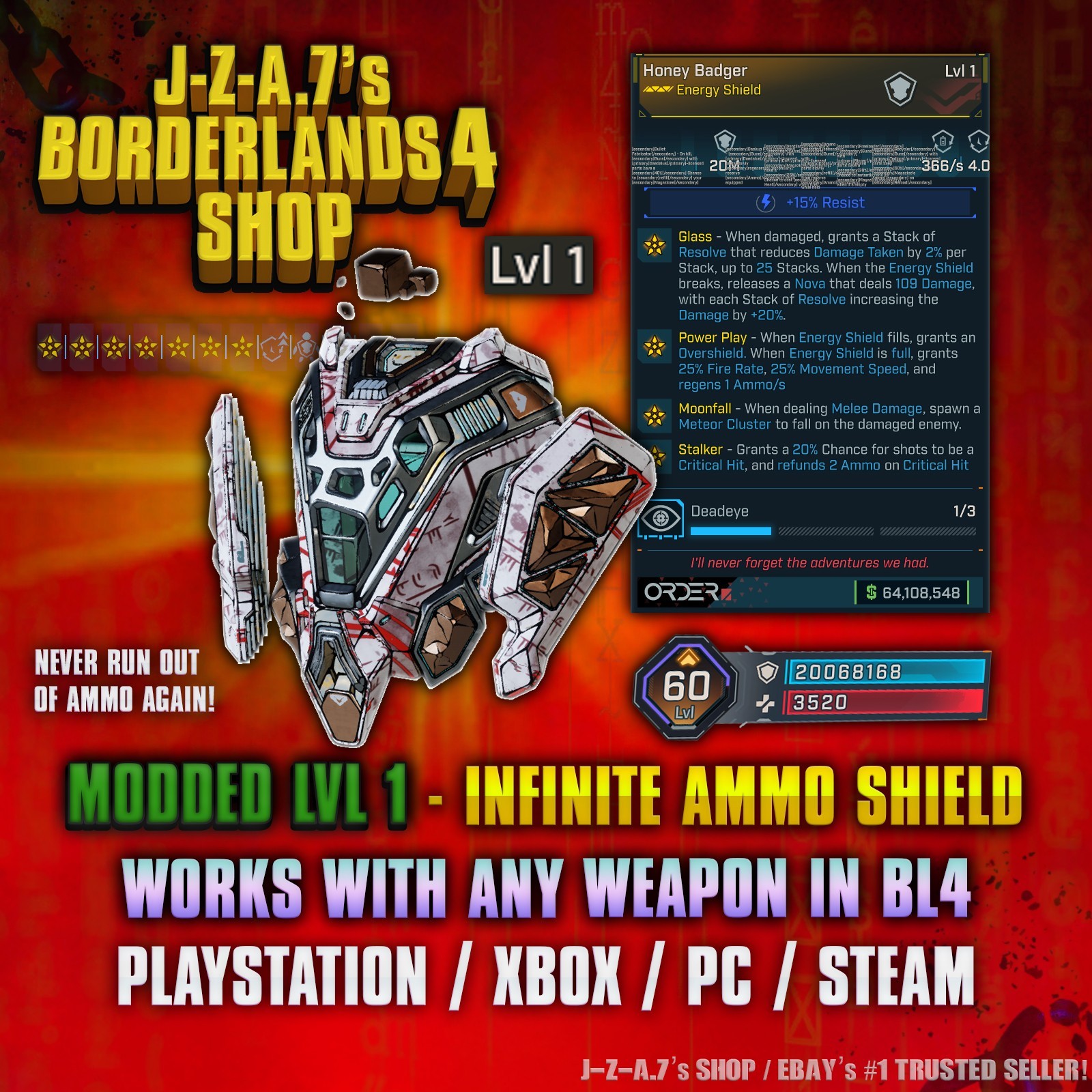 Borderlands 4✨ MODDED LVL ONE 20M CAP INFINITE AMMO SHIELD BL4 GEAR ✅PC-PS-XBOX✨