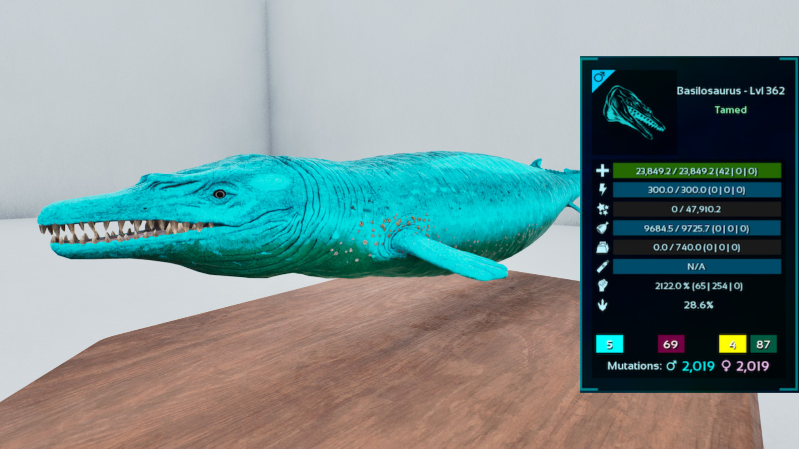 🔥ARK Ascended PVE OFFICIAL – 1 PAIR ADULT BASILO CYAN 2K MELE TOP STATS