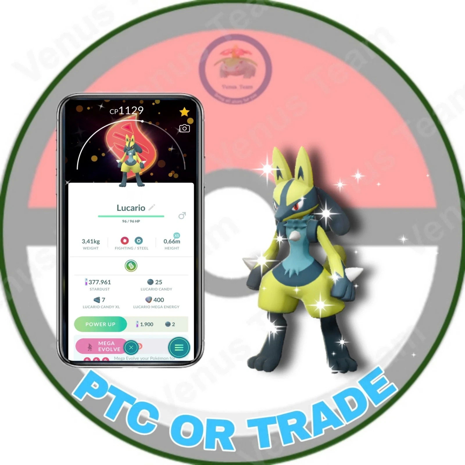 Pokémon Go ✨ Shiny Lucario Special Mega Background ✨ PTC 80K OR 1Mil Dust