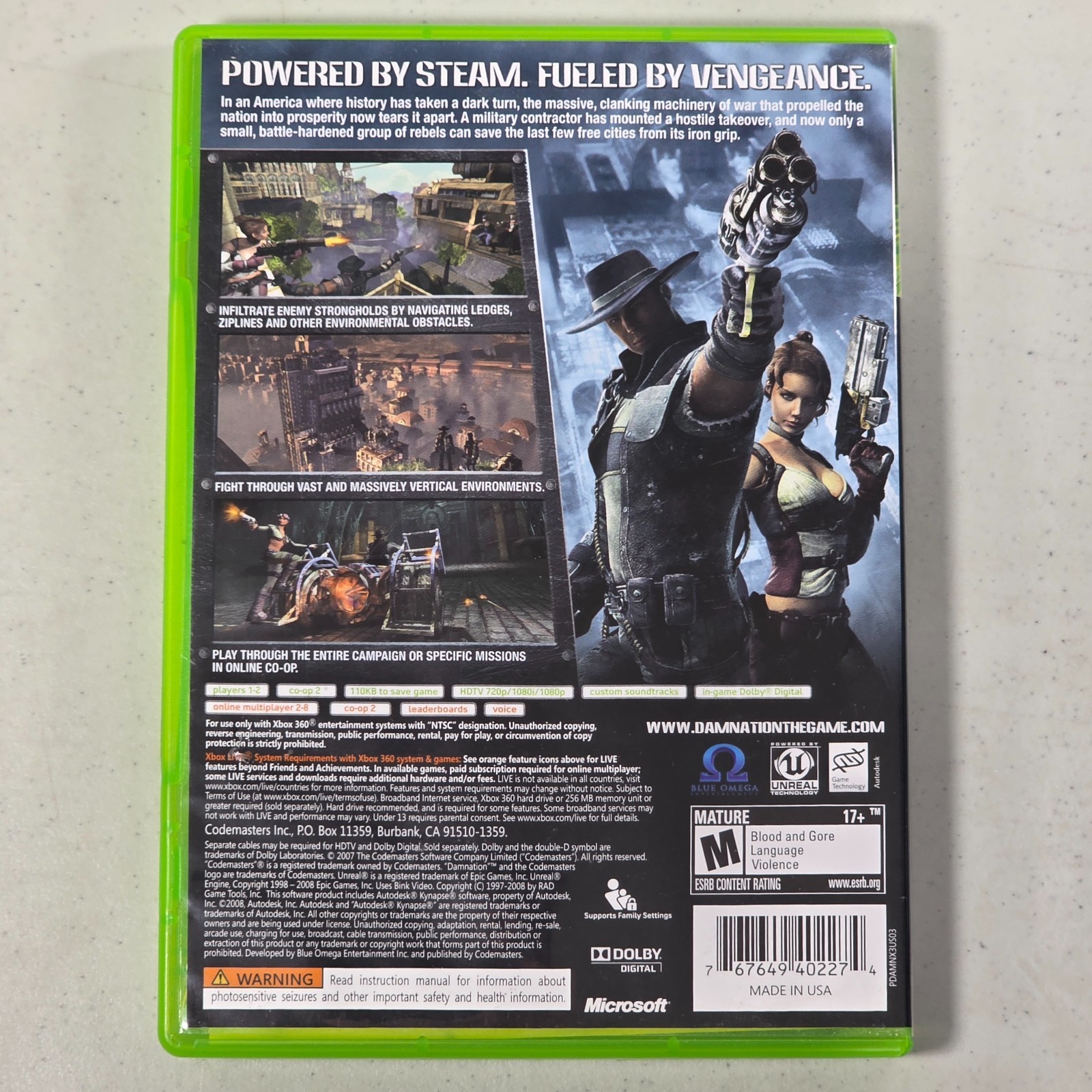 Damnation (Microsoft Xbox 360, 2009) Complete CIB W/ Manual Tested