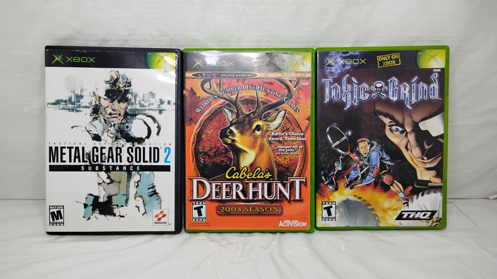 Metal Gear Solid 2 Substance Toxic Grind Cabelas 2004 Xbox Game Lot Complete