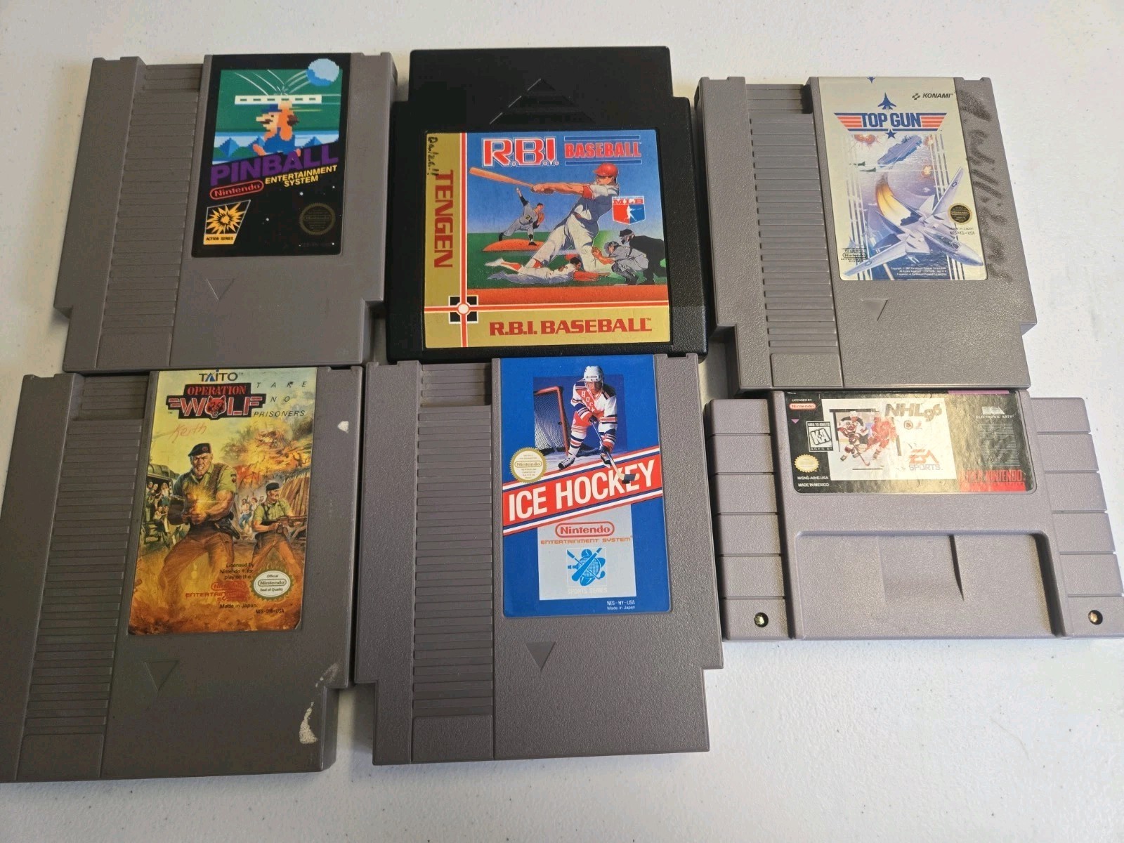 6 Game NES Lot- Top Gun, Ice Hockey PINBALL