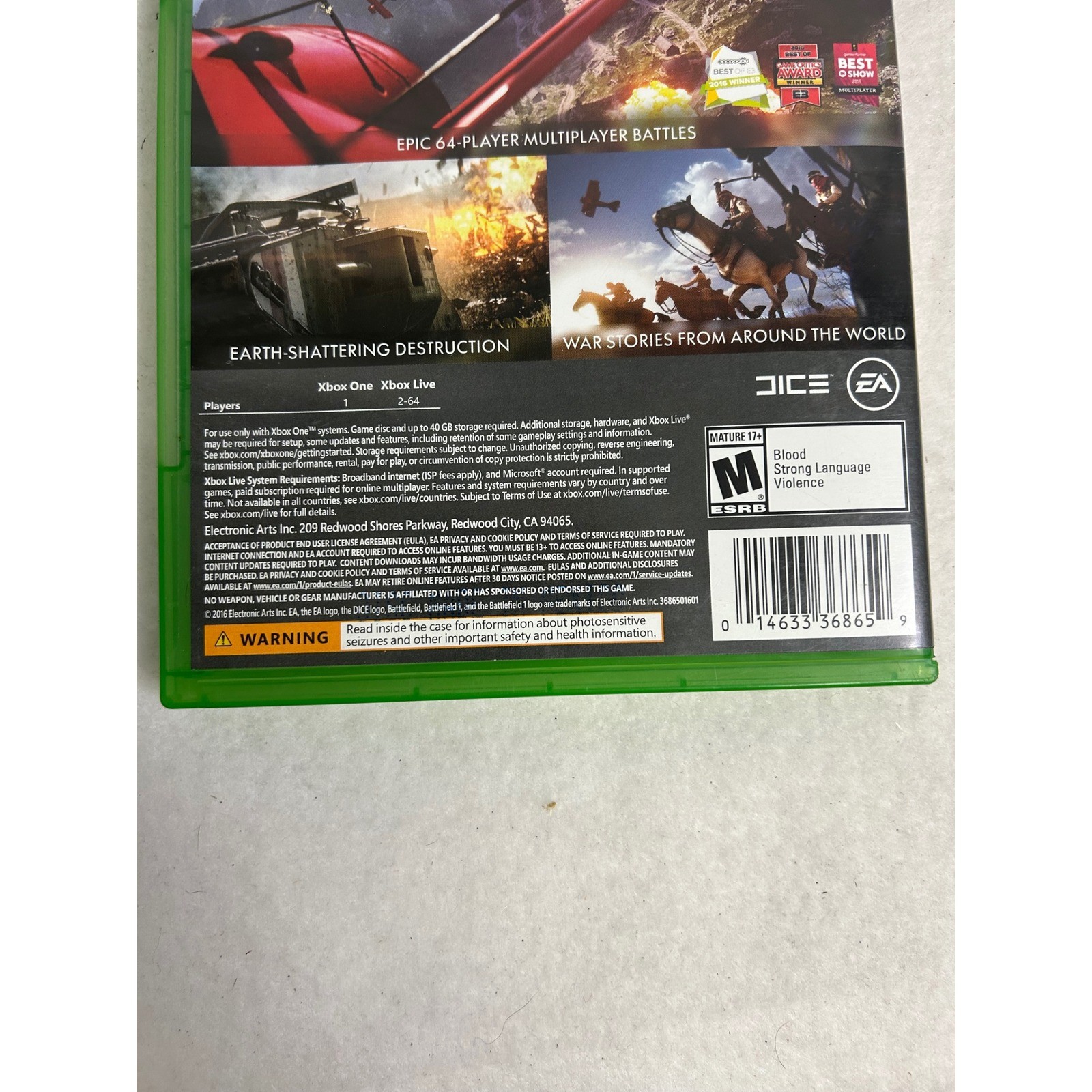 WWI FPS Battlefield 1 Xbox One Green Physical Disc Action Shooter Game