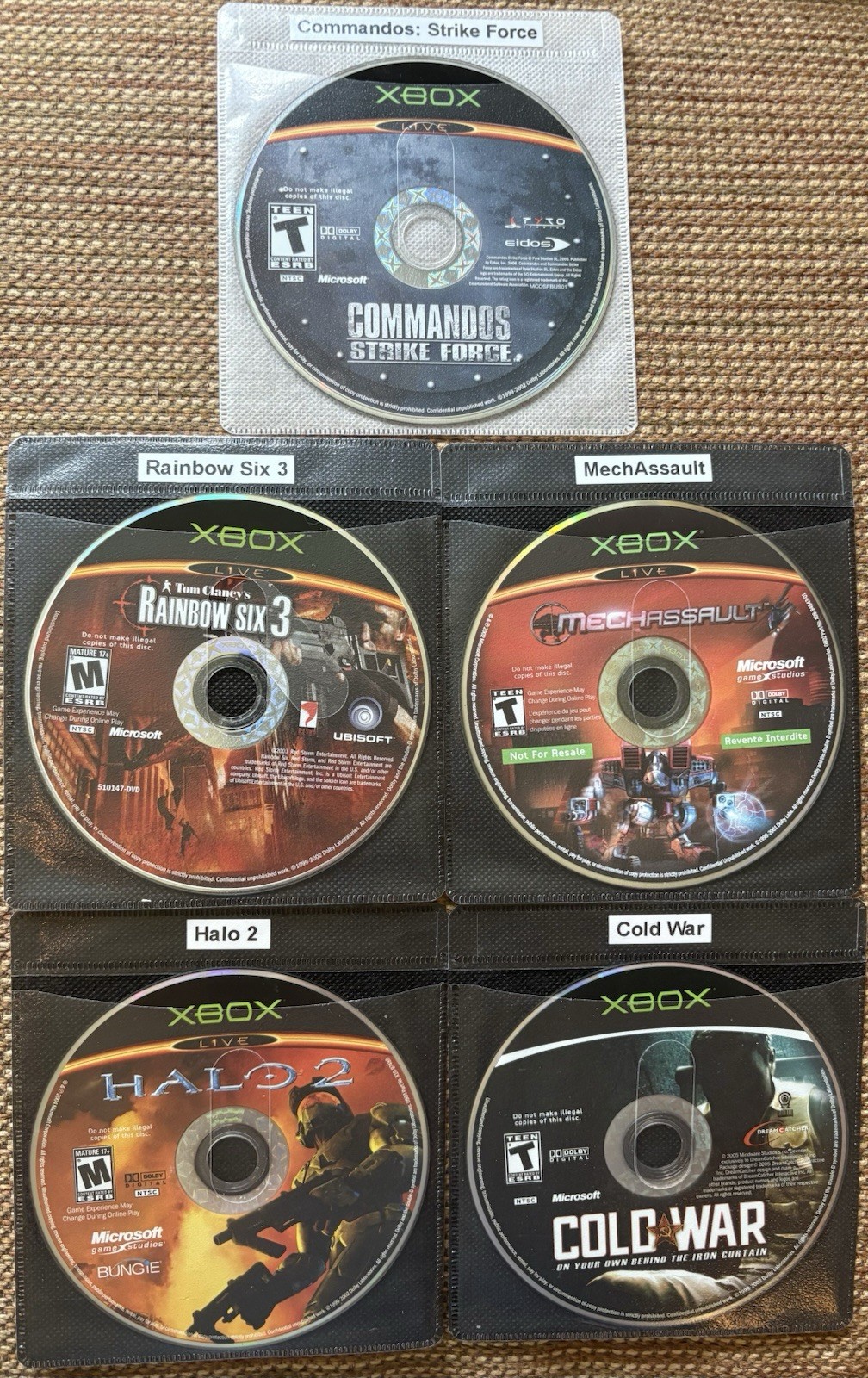XBOX WAR BUNDLE (Halo 2, MechAssault, Rainbow Six 3, Cold War, Commandos)