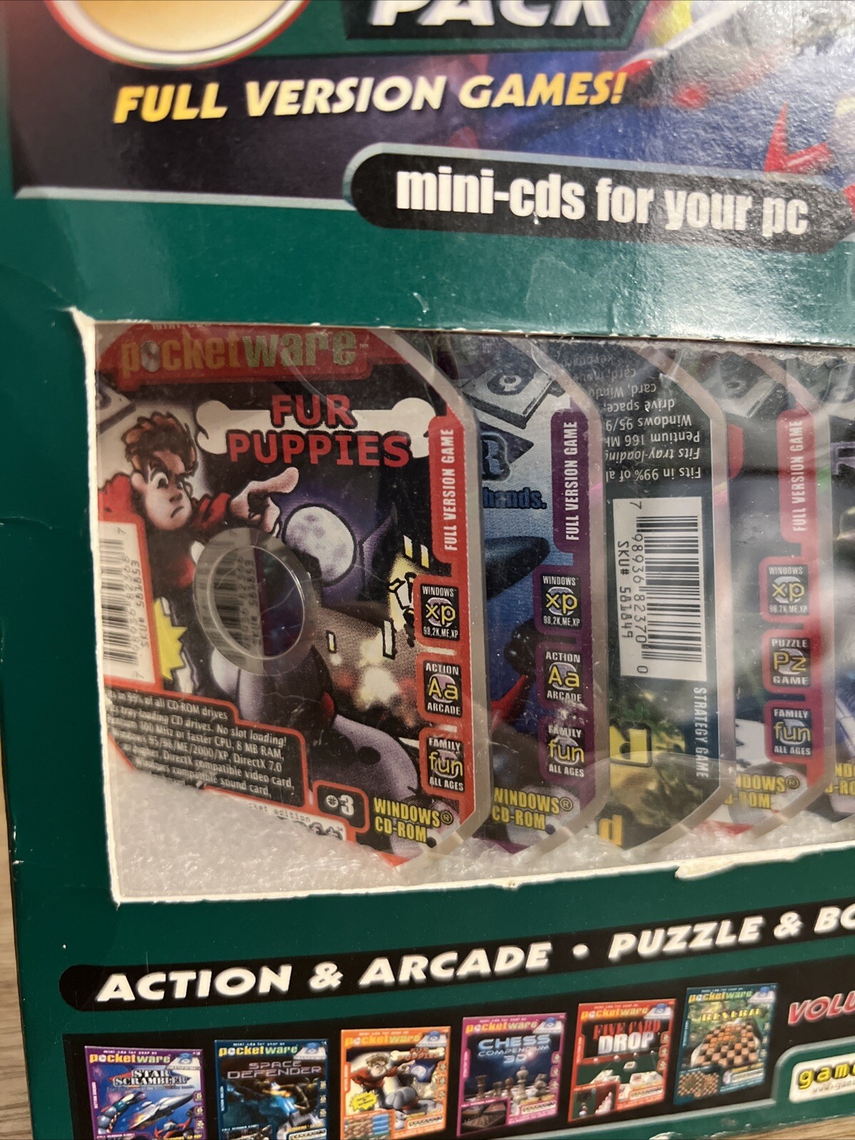Pocketware 6 CD-ROM Game Pack Action And Arcade+ Puzzle & Board Mini CD’s For PC