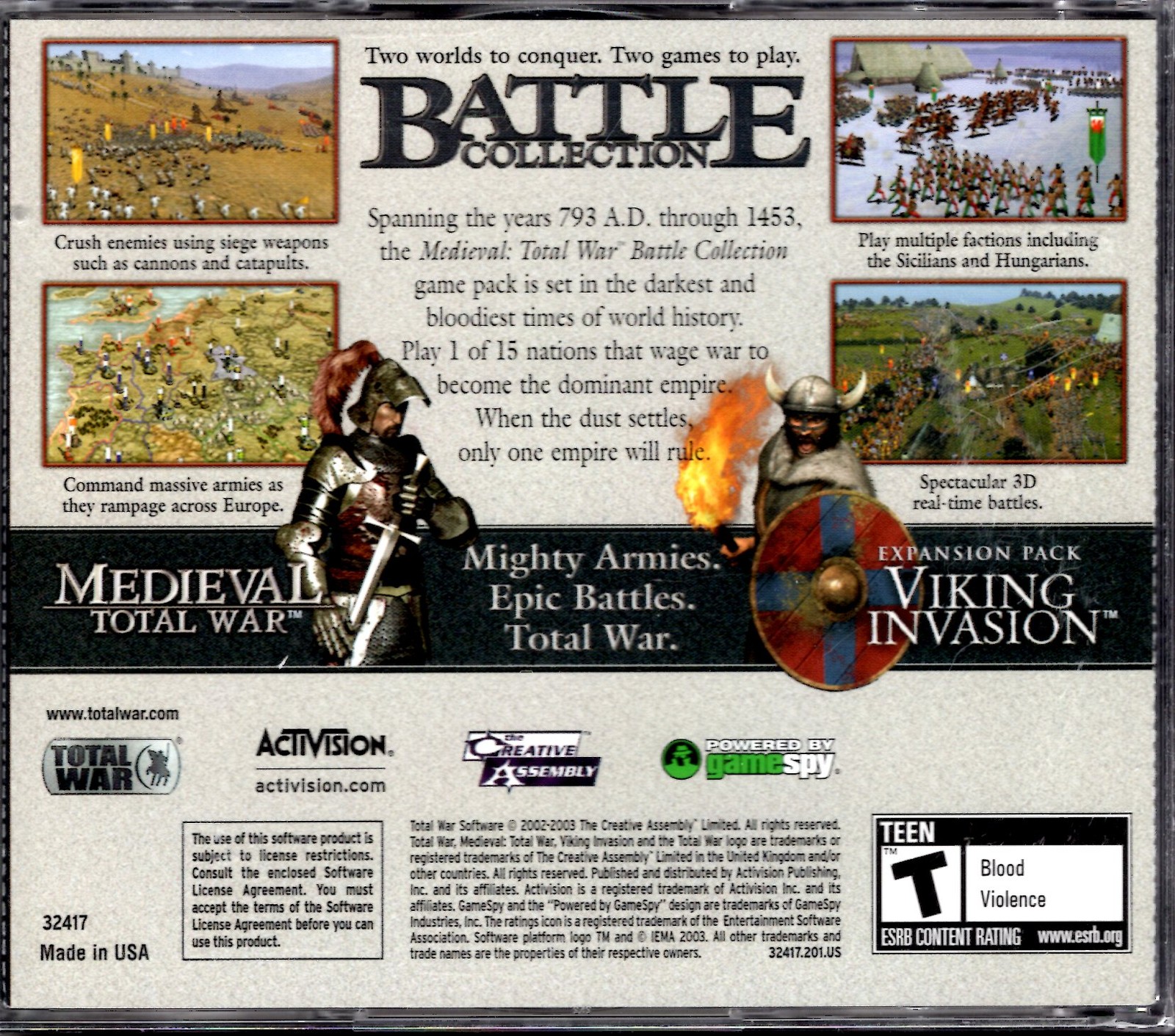 Medieval Total War Battle Collection PC CD-ROM Viking Invasion Expansion ESRB T
