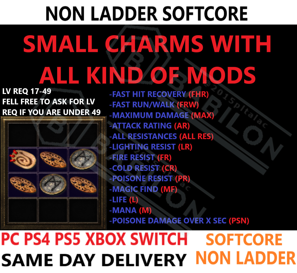 NON-LAD All Small Charms Diablo 2 Resurrected D2R Items ✅PC PS4 PS5 XBOX SWITCH✅