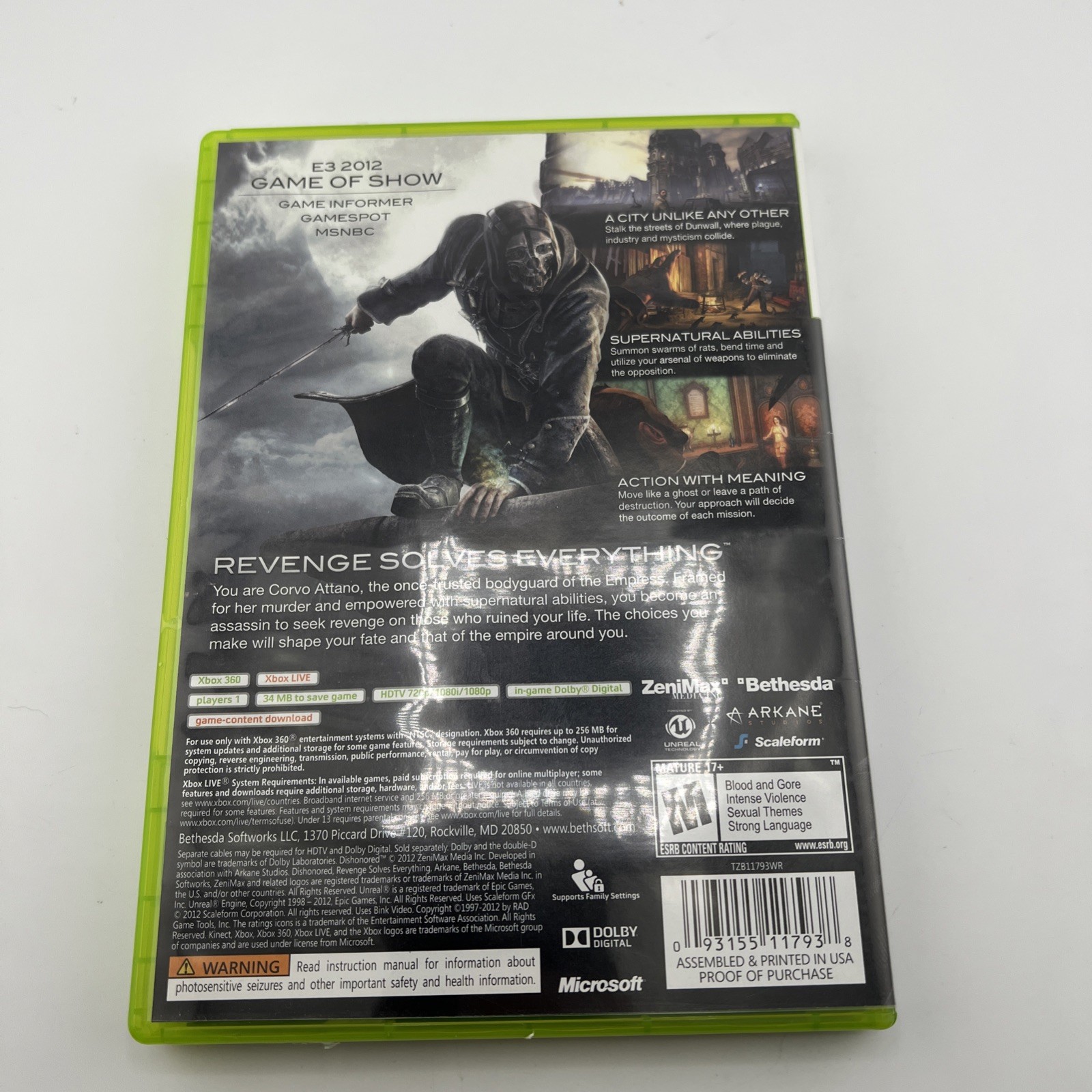 Dishonored (Microsoft Xbox 360) CIB – Tested & Working NICE!