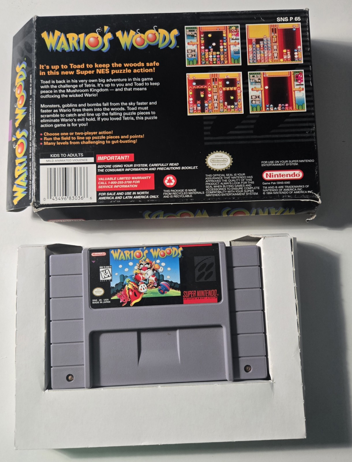 Nintendo Wario’s Woods (SNES) NTSC-U/C KA-Kids to Adults Boxed Puzzle Action