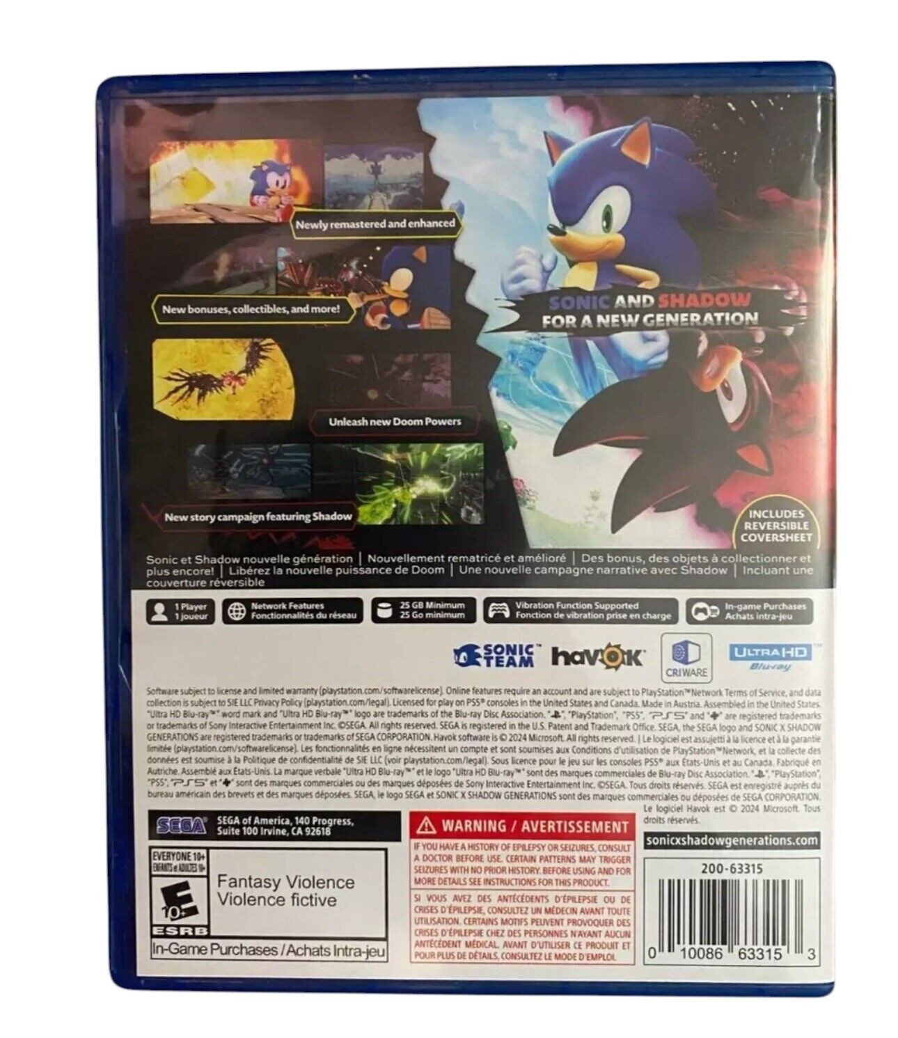 Sonic Shadow Generations Day One Edition PS5 Game Sega Action Adventure