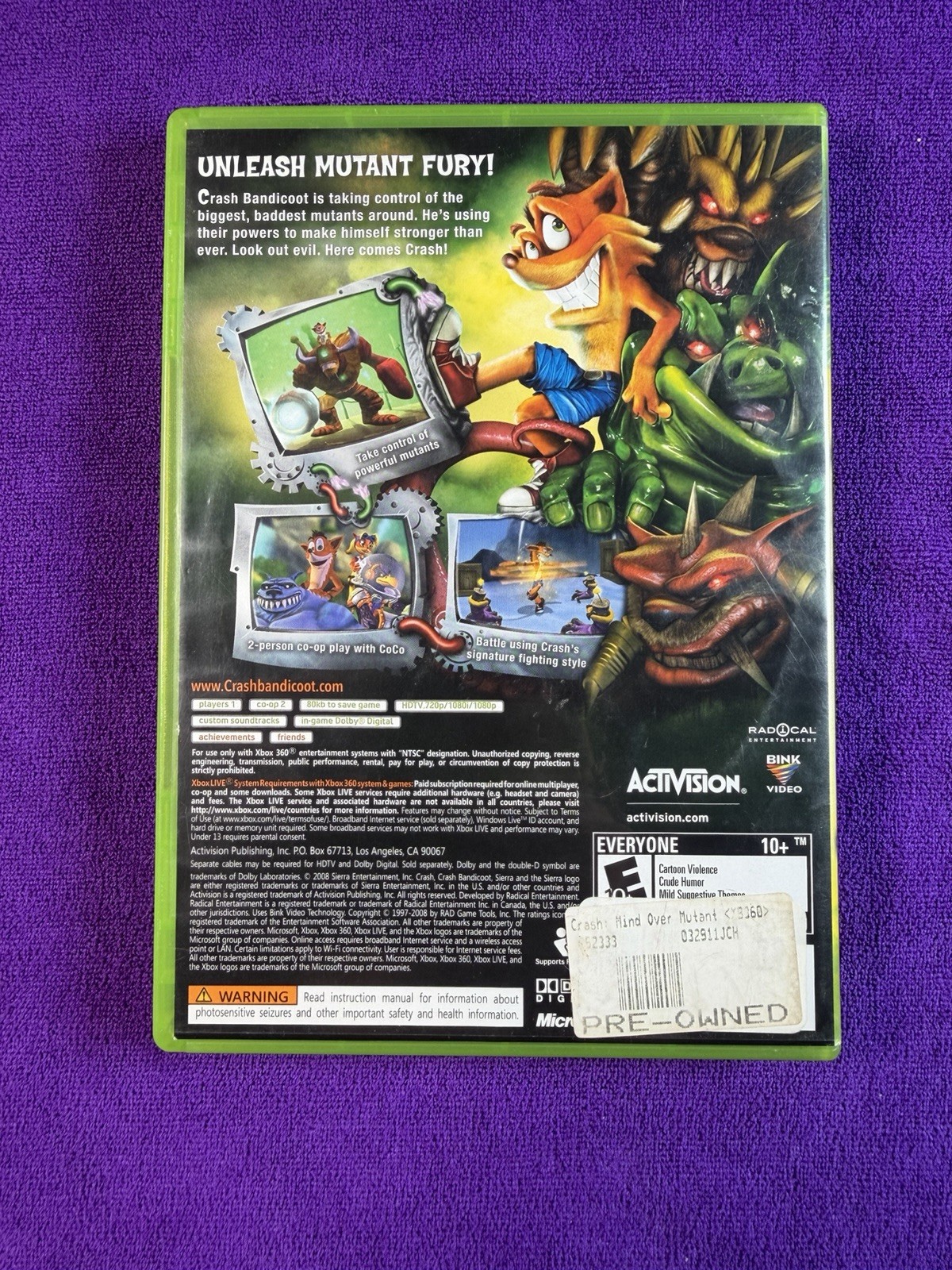 Crash Mind Over Mutant for Xbox 360 No Manual Tested
