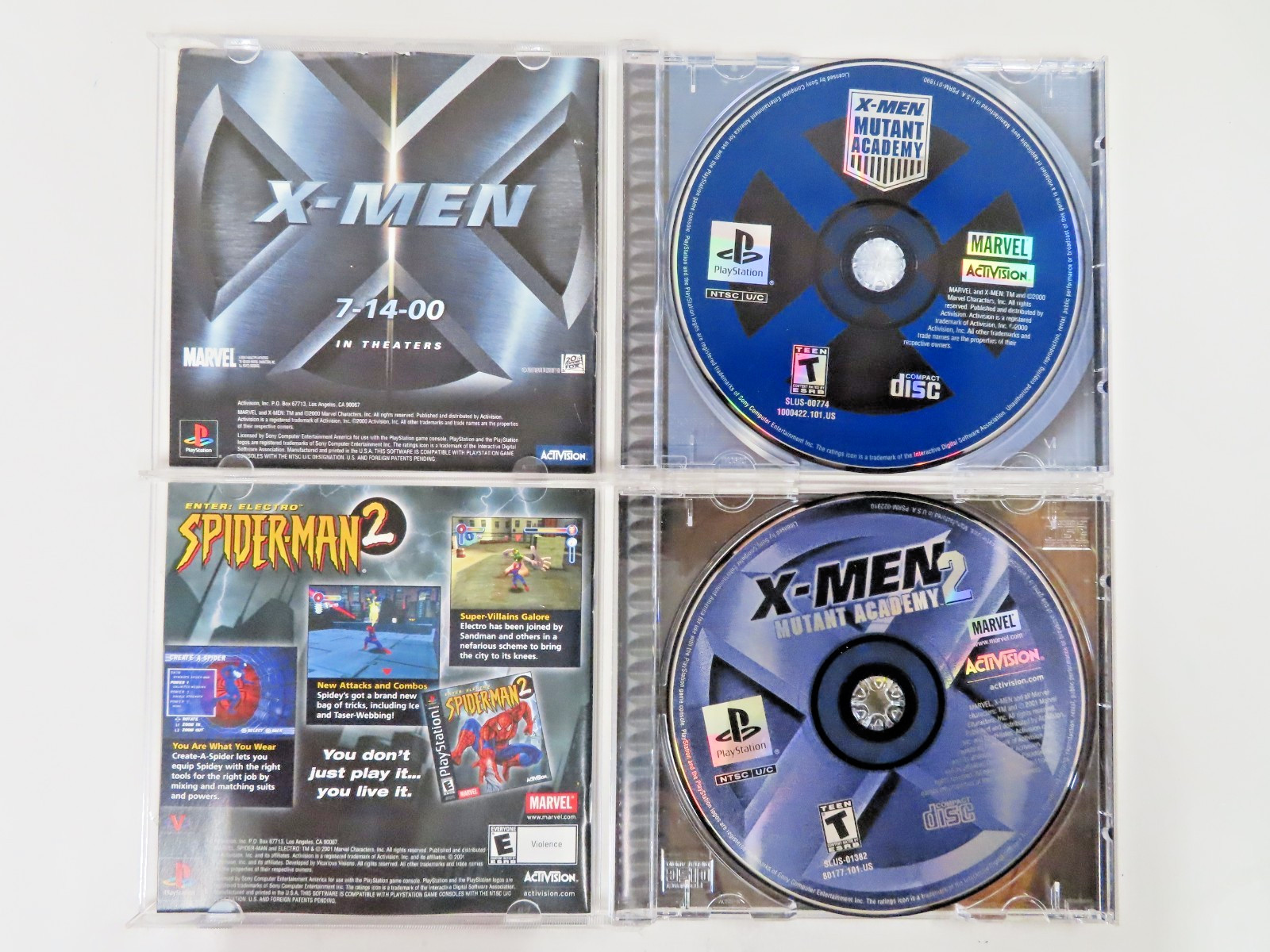 LOT OF 2 X-MEN MUTANT ACADEMY 1/2 PLAYSTATION 2 VIDEO GAME TESTED BLACK LABEL