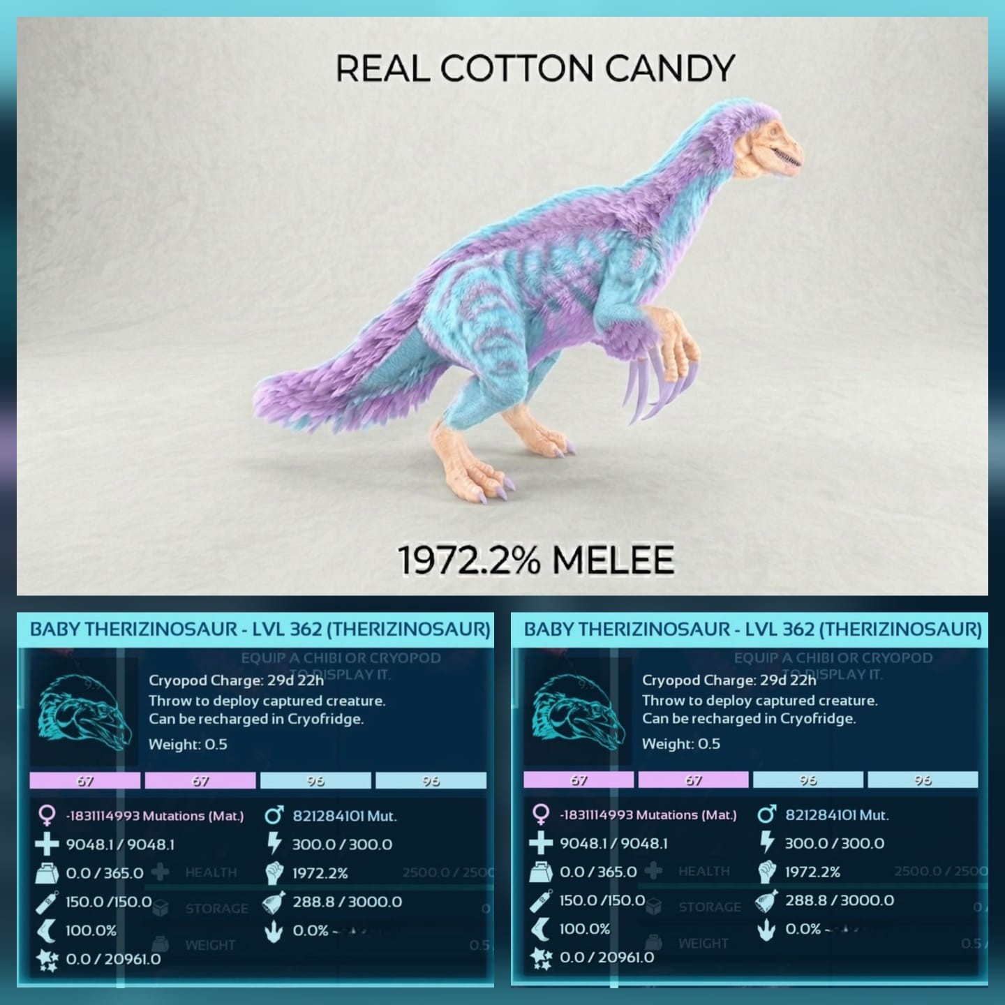 ARK ASA Therizinosaur BABY PAIR Top Melee 1972% Official PVE PC/PS5/XBOX ✅