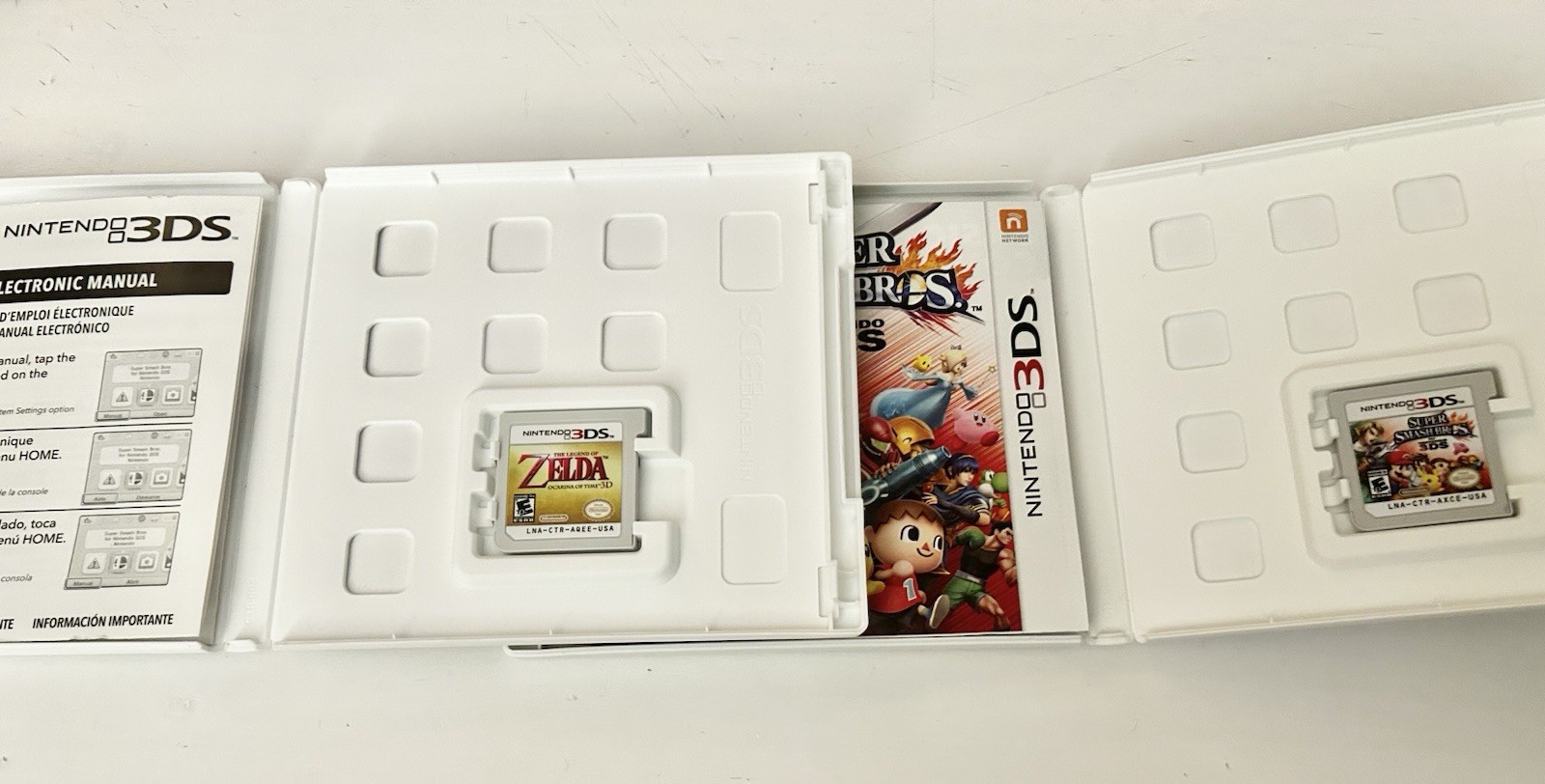 Nintendo 3DS Game Lot: Zelda Ocarina of Time 3D + Smash Bros, Manual