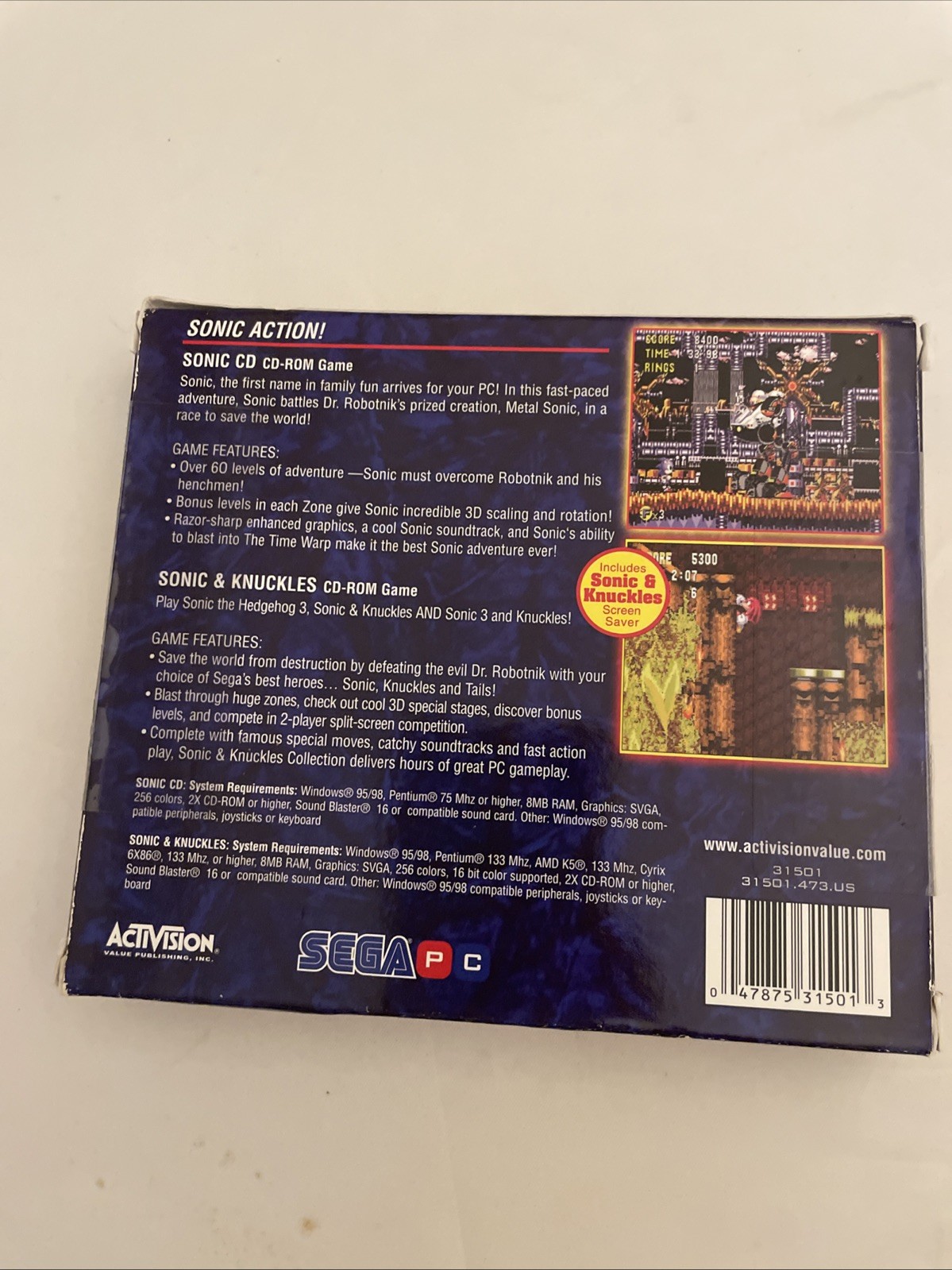 Twin 2 Pack: Sonic CD and Sonic & Knuckles Collection For PC- Sealed Box