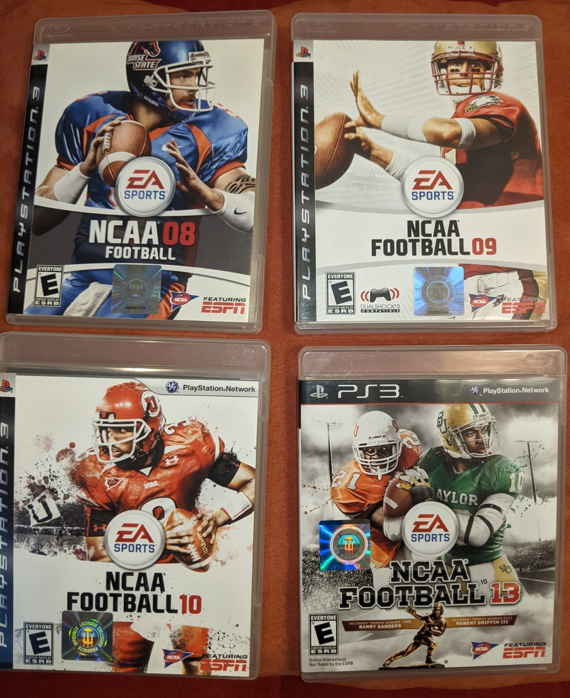 NCAA Football 4-Pack! Playstation 3, ’08, ’09, ’10, ’13, All CIB, EXCELLENT, PS3