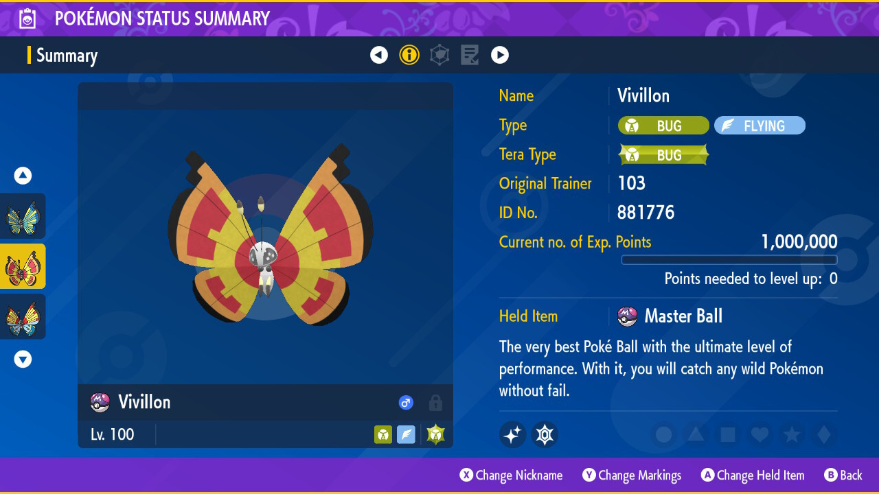 20 x Shiny 6IV Vivillon in all Patterns (Poke ball Pokeball pattern is included)
