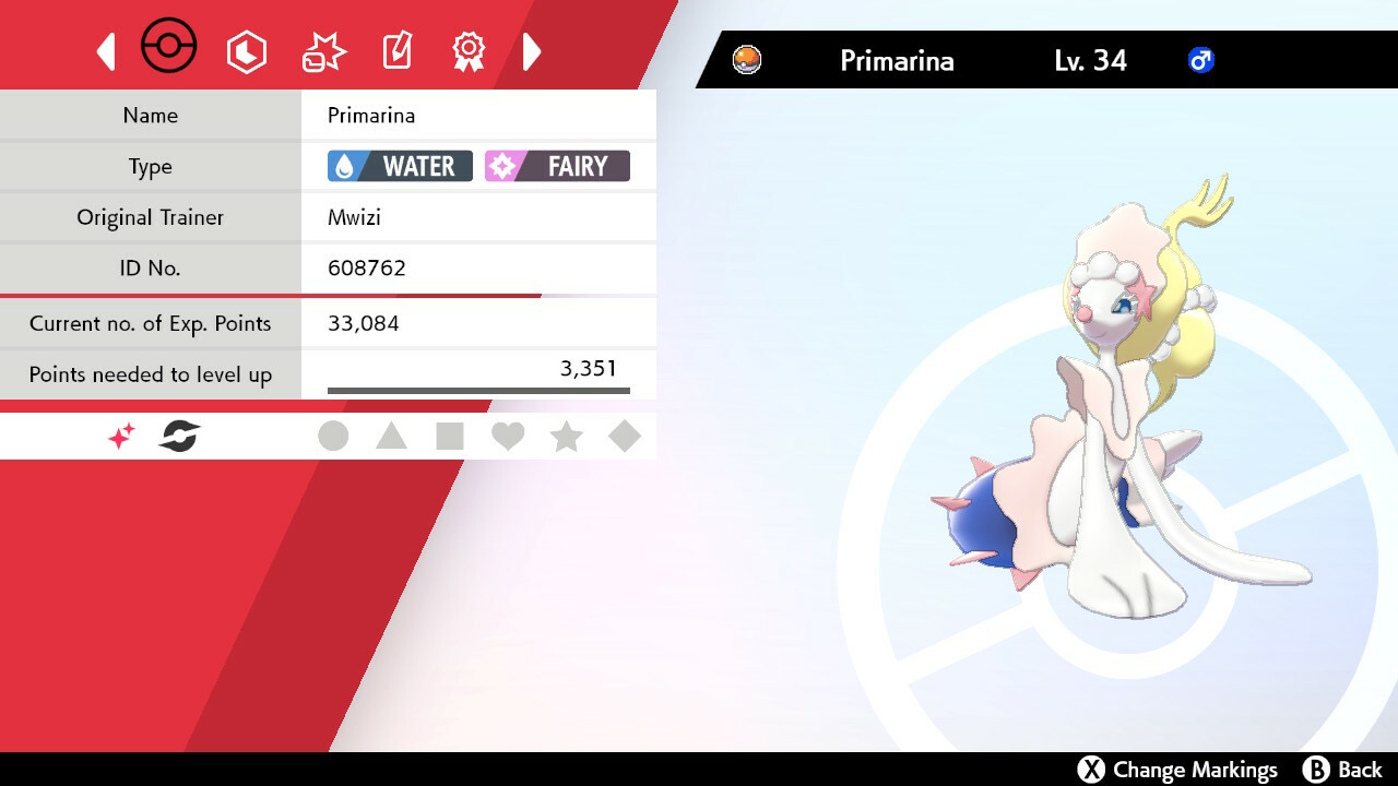 Legitimate 5 Max IV Shiny Primarina with Hidden Ability Pokemon Sword & Shield
