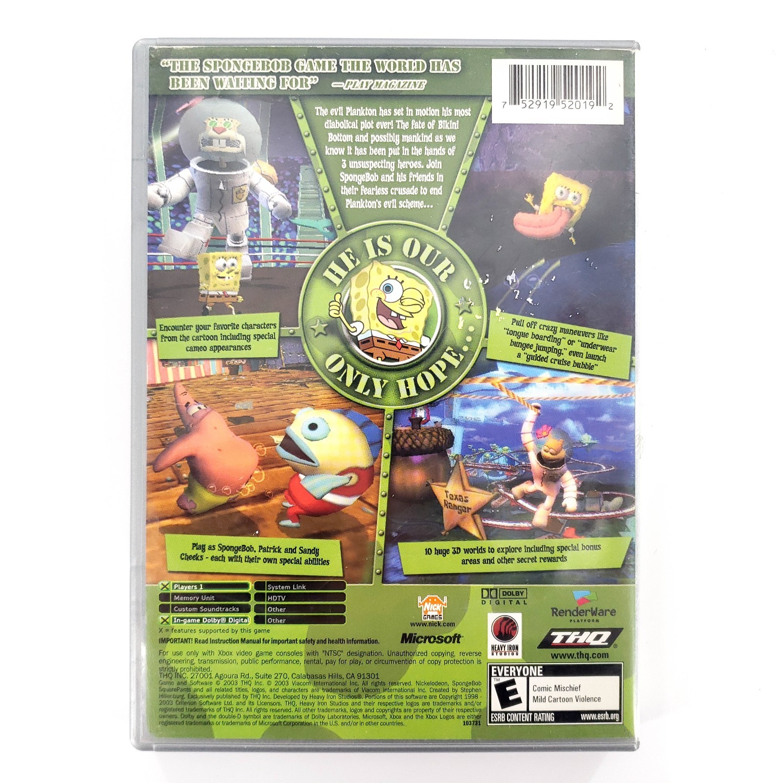 SpongeBob SquarePants: Battle for Bikini Bottom (Microsoft Xbox, 2003) Complete
