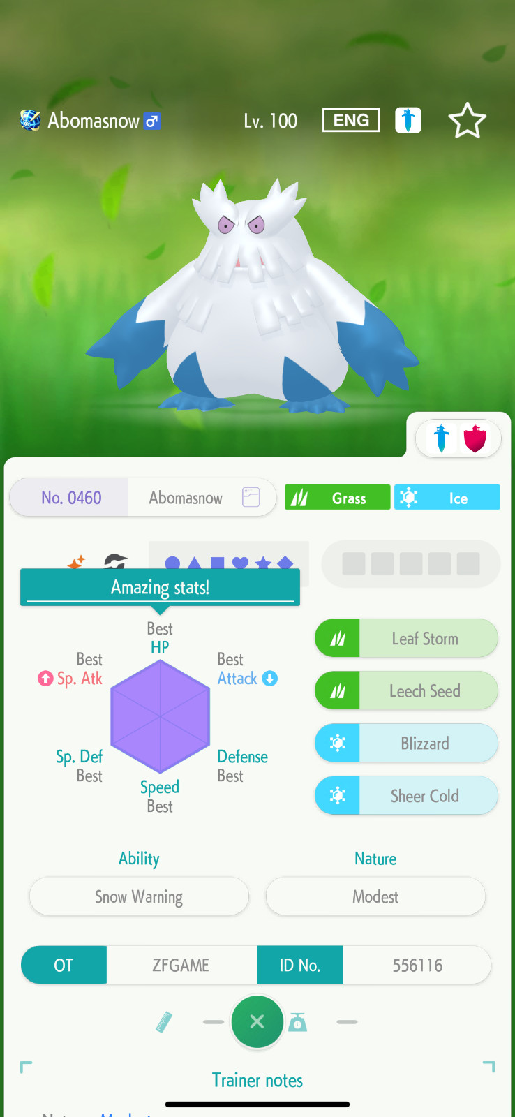 ✨6IV SHINY Abomasnow + EVS🚀 POKEMON HOME✨Champions✨Online delivery⚡