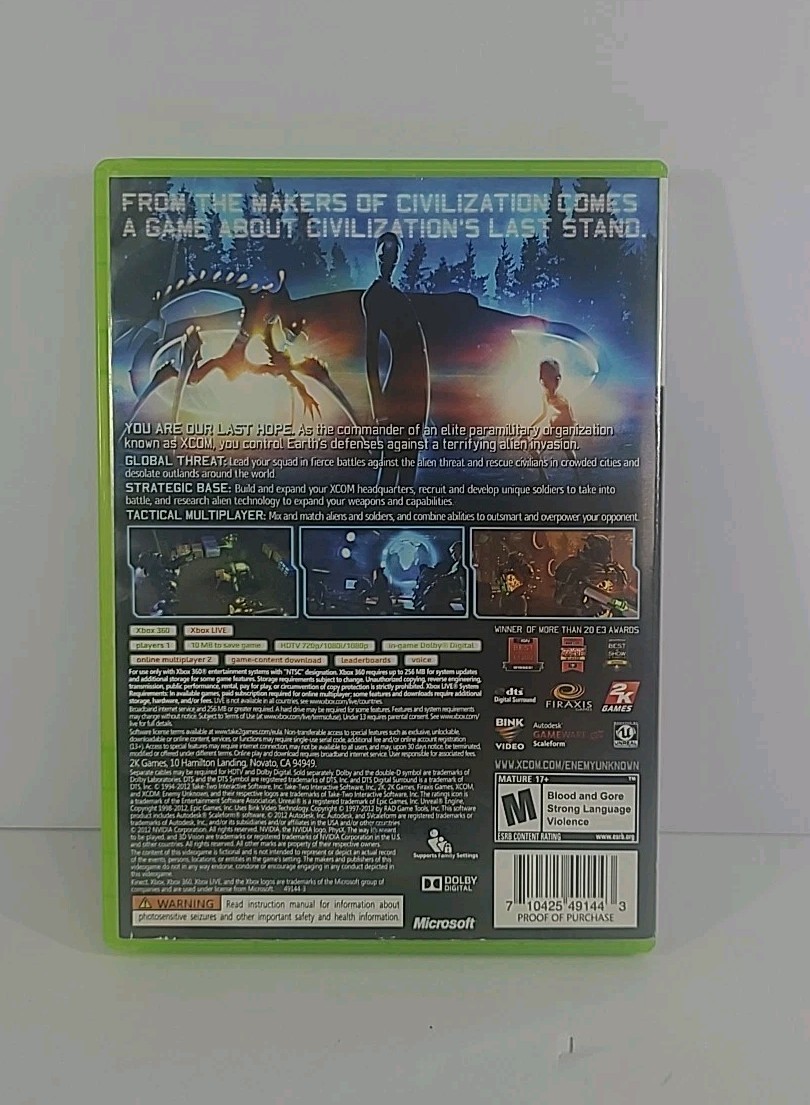 Xcom Enemy Unknown Microsoft Xbox 360 Complete Pre Owned Used