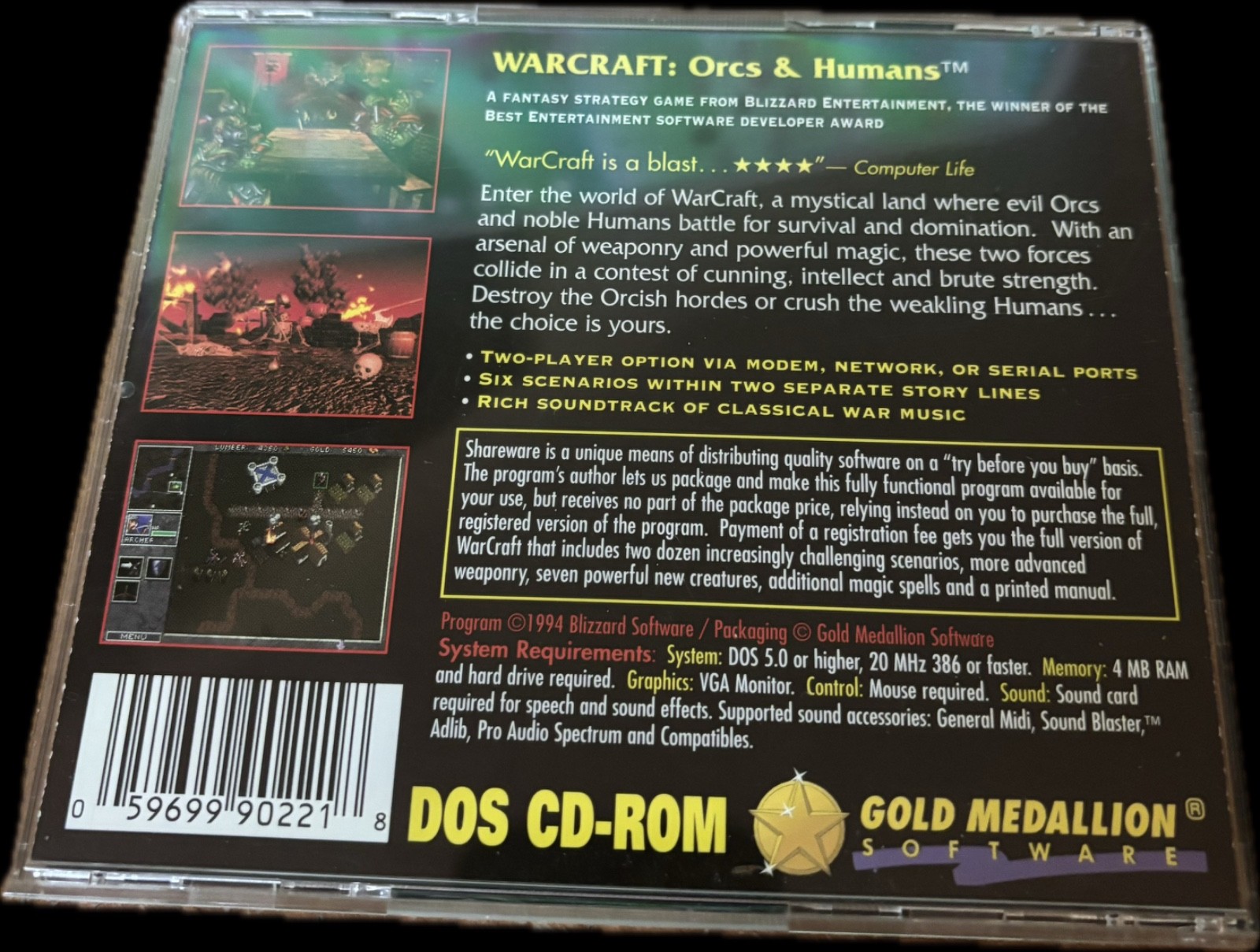 Warcraft VOL. 2 Shareware Version 1994 Blizzard PC DOS CD-ROM Vintage