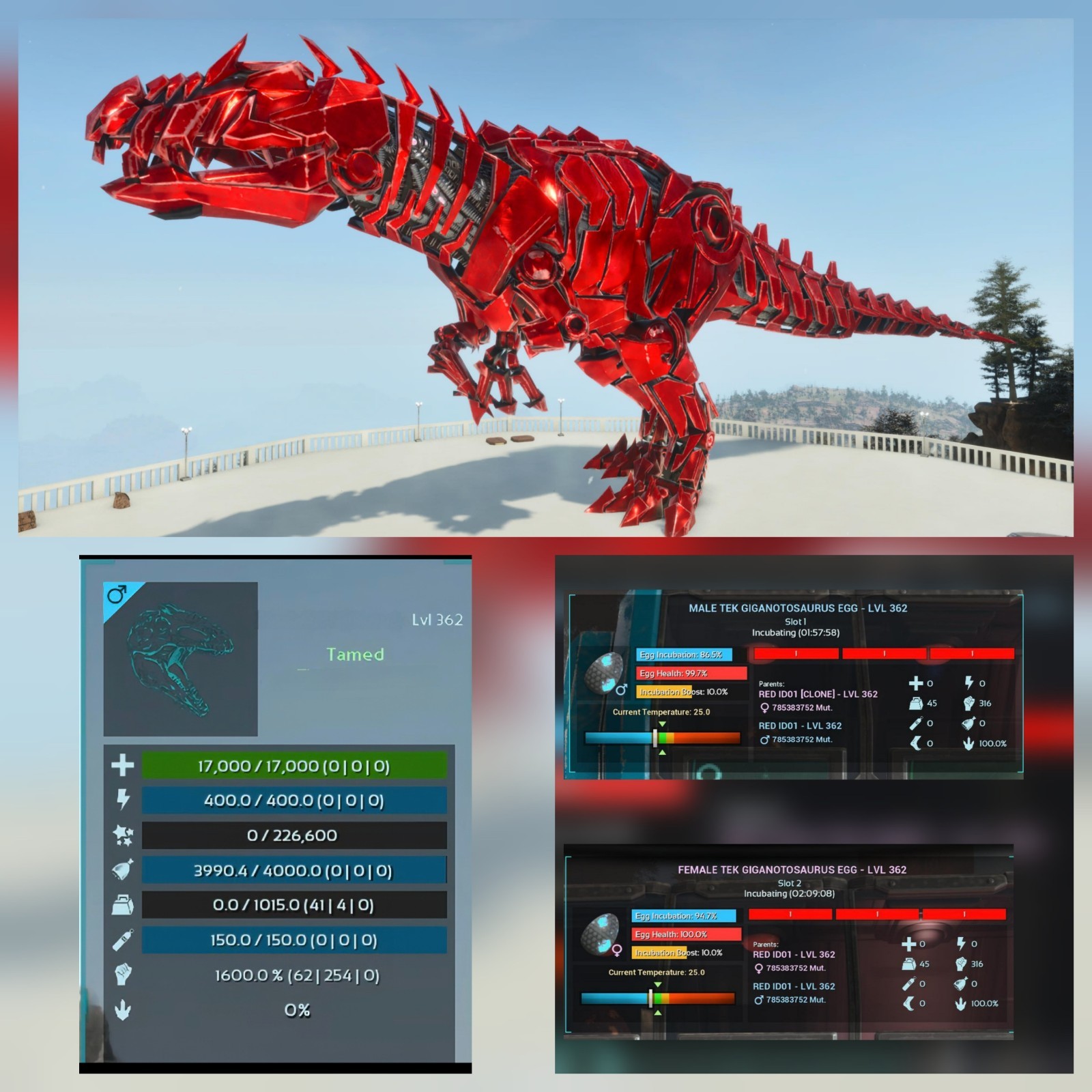 TEK GIGA NEW TOP STATUS RED ID01 PAIR EGGS ARK ASCENDED PVE PC/XBOX/PS5